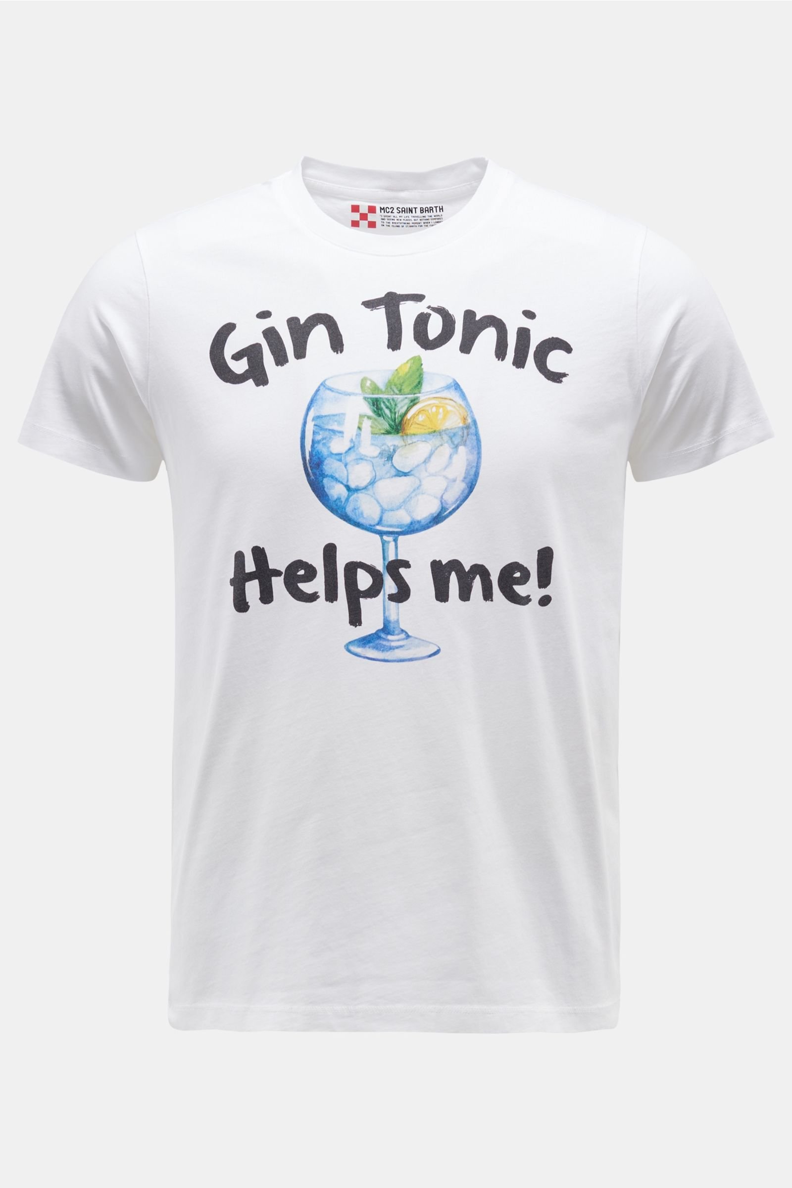 R-Neck T-Shirt 'Gin Helps' weiß