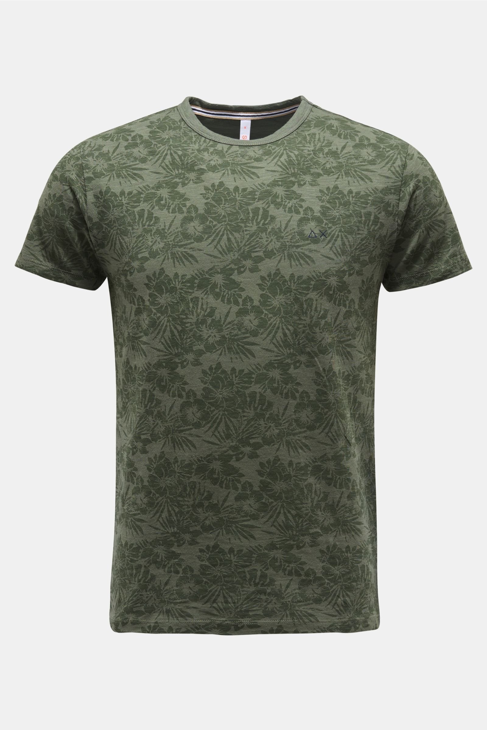 Crew neck T-shirt olive patterned