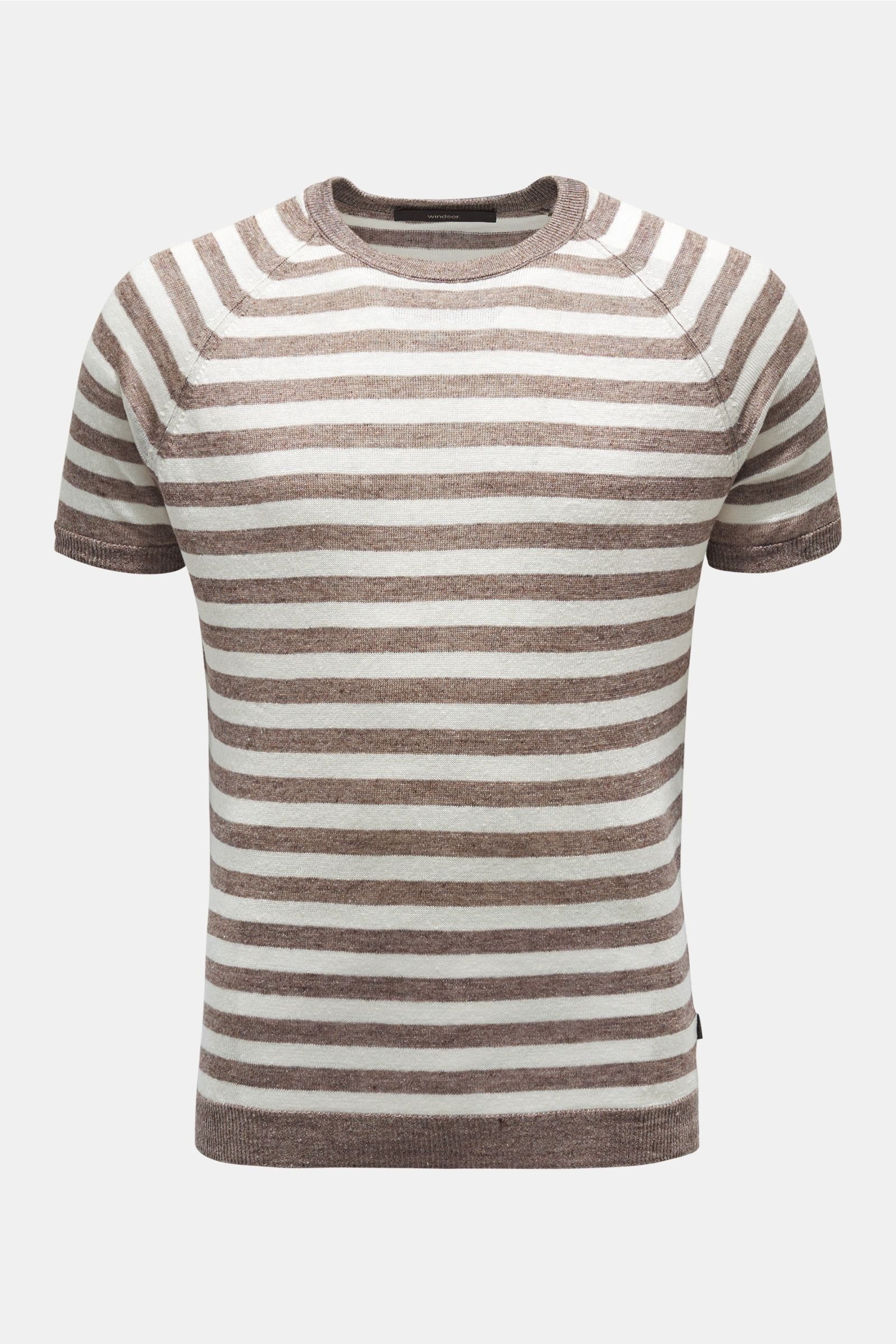 Linen short sleeve jumper brown/off-white striped