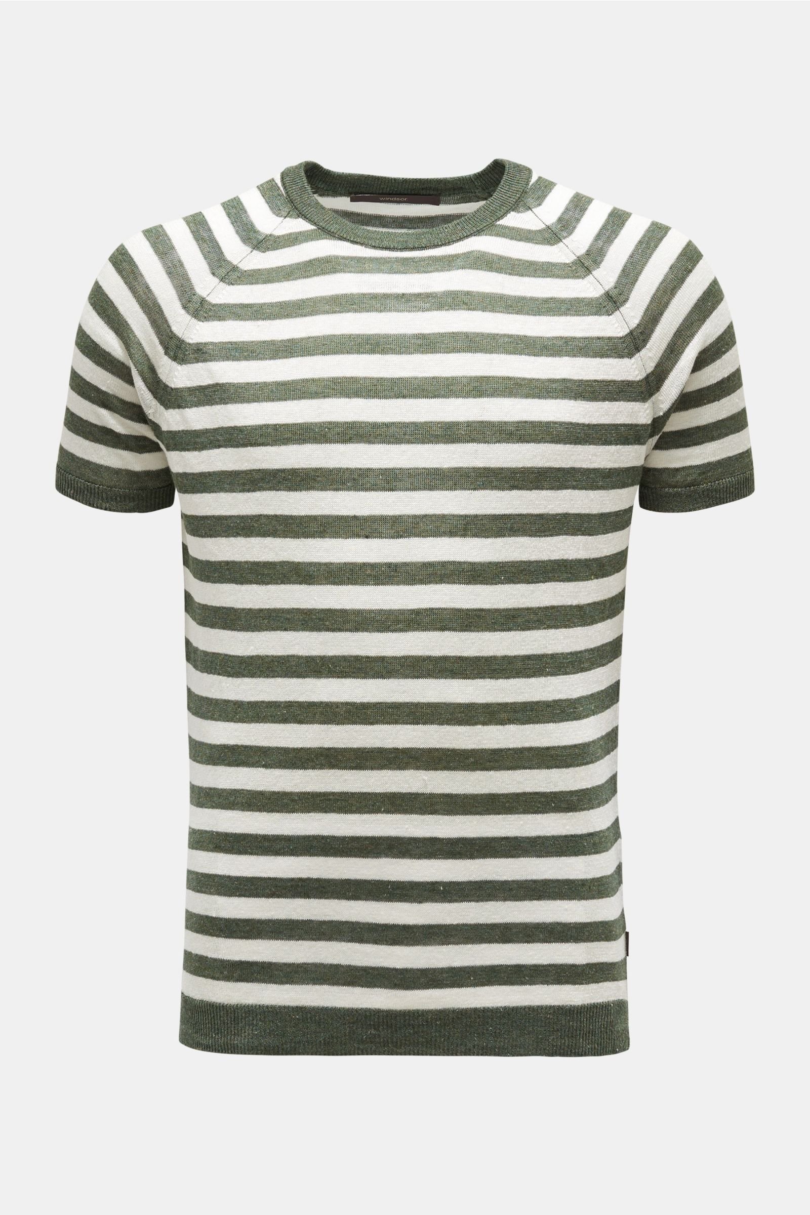 Linen short sleeve jumper dark green/off-white striped