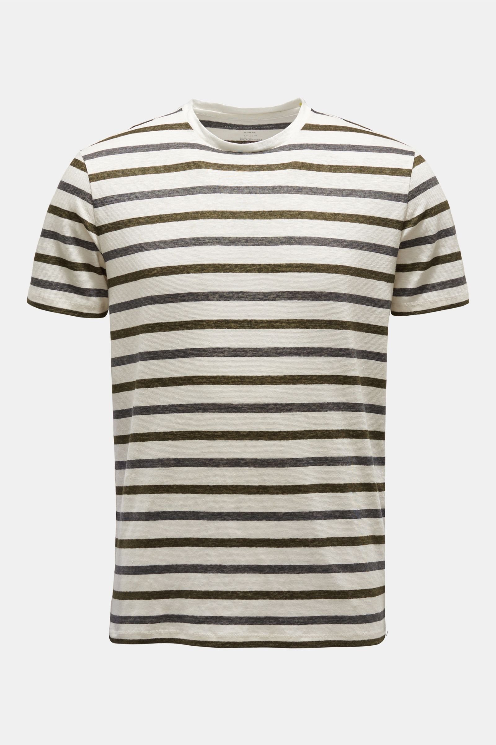 Leinen R-Neck T-Shirt dunkelgrau/oliv gestreift