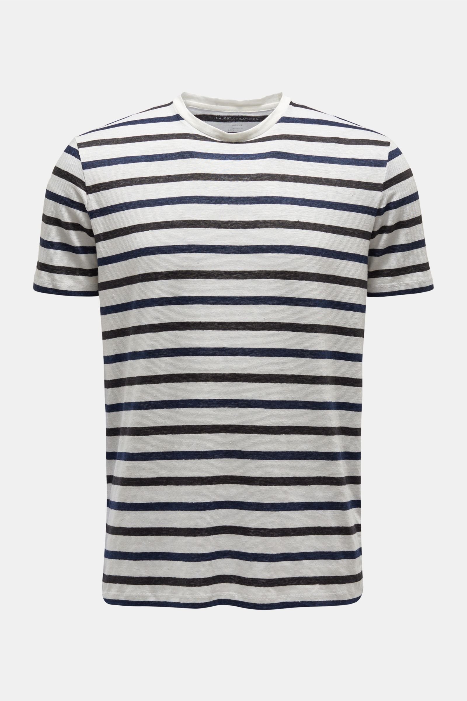 Linen crew neck T-shirt navy/black striped