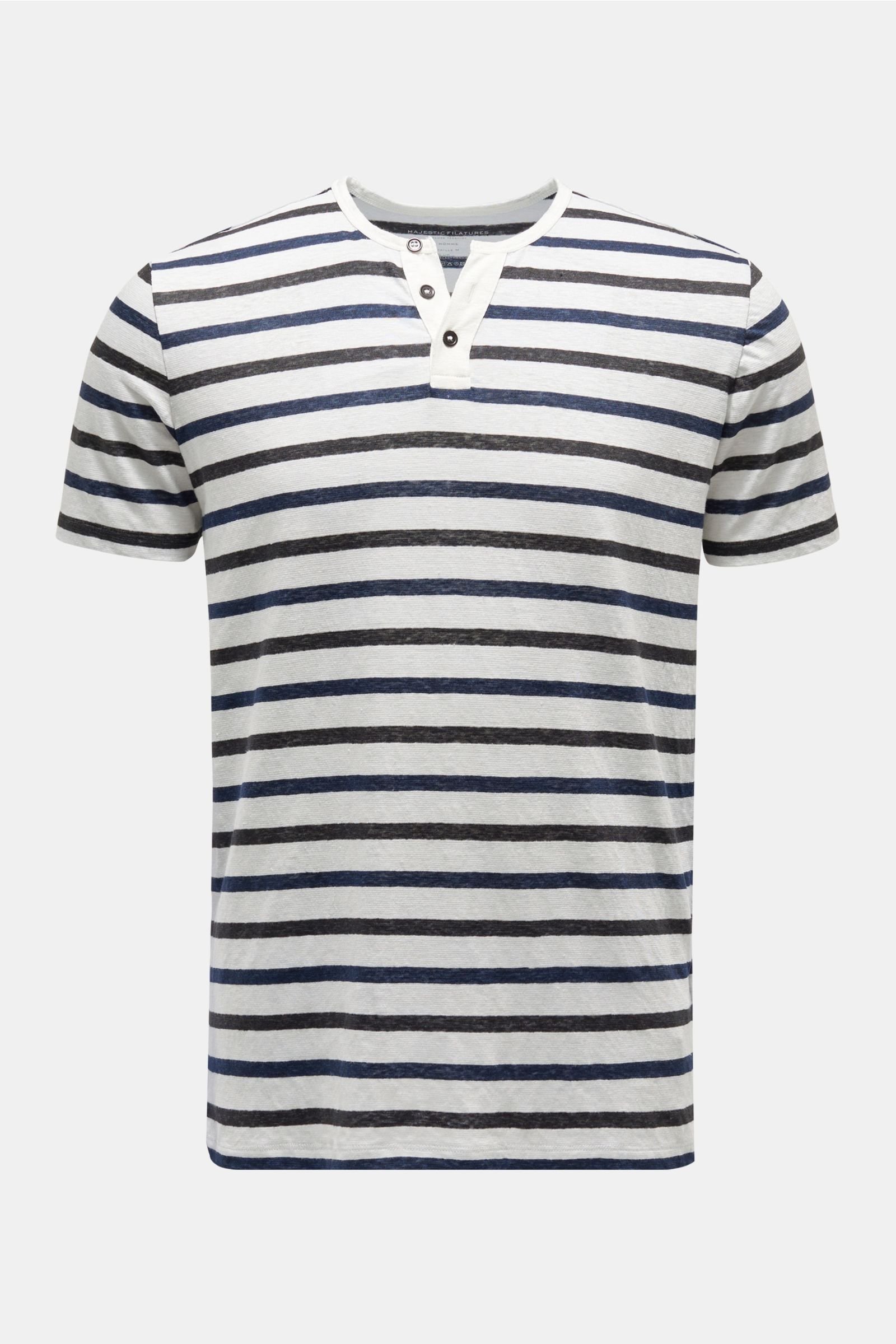 Linen Henley T-shirt navy/black striped