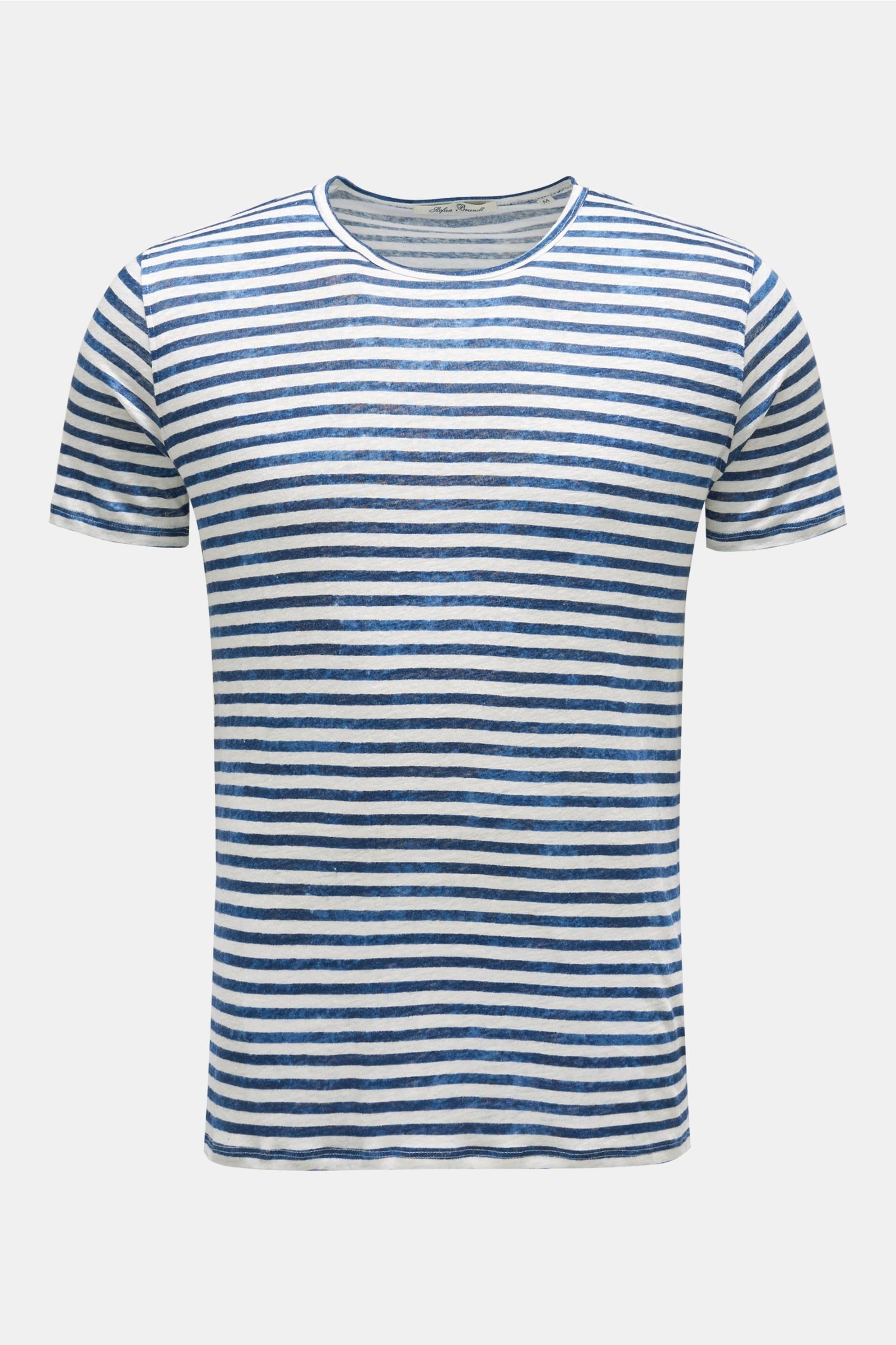 Leinen R-Neck T-Shirt navy/weiß gestreift