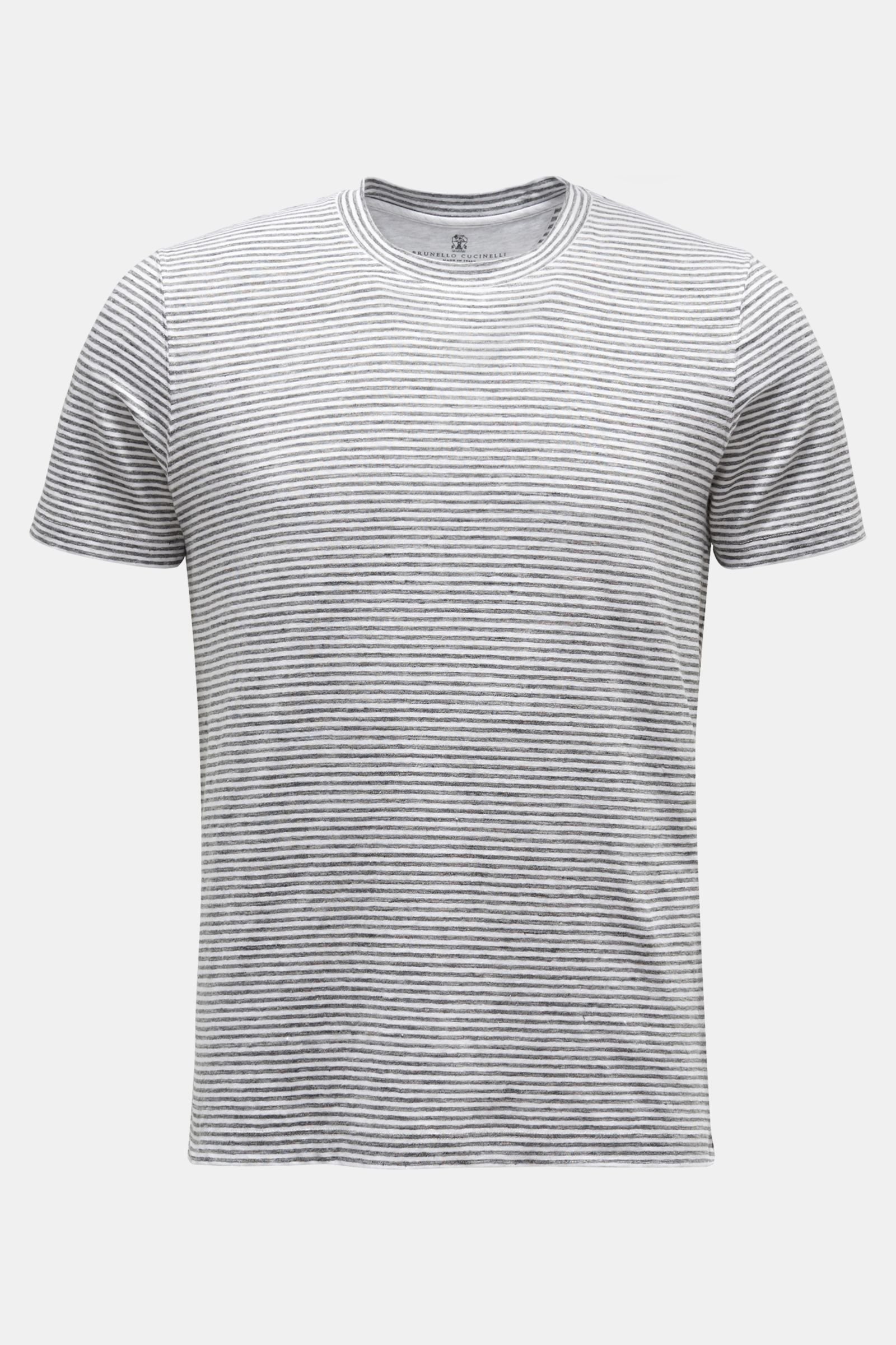 Leinen Rundhals-T-Shirt dunkelgrau/weiß gestreift