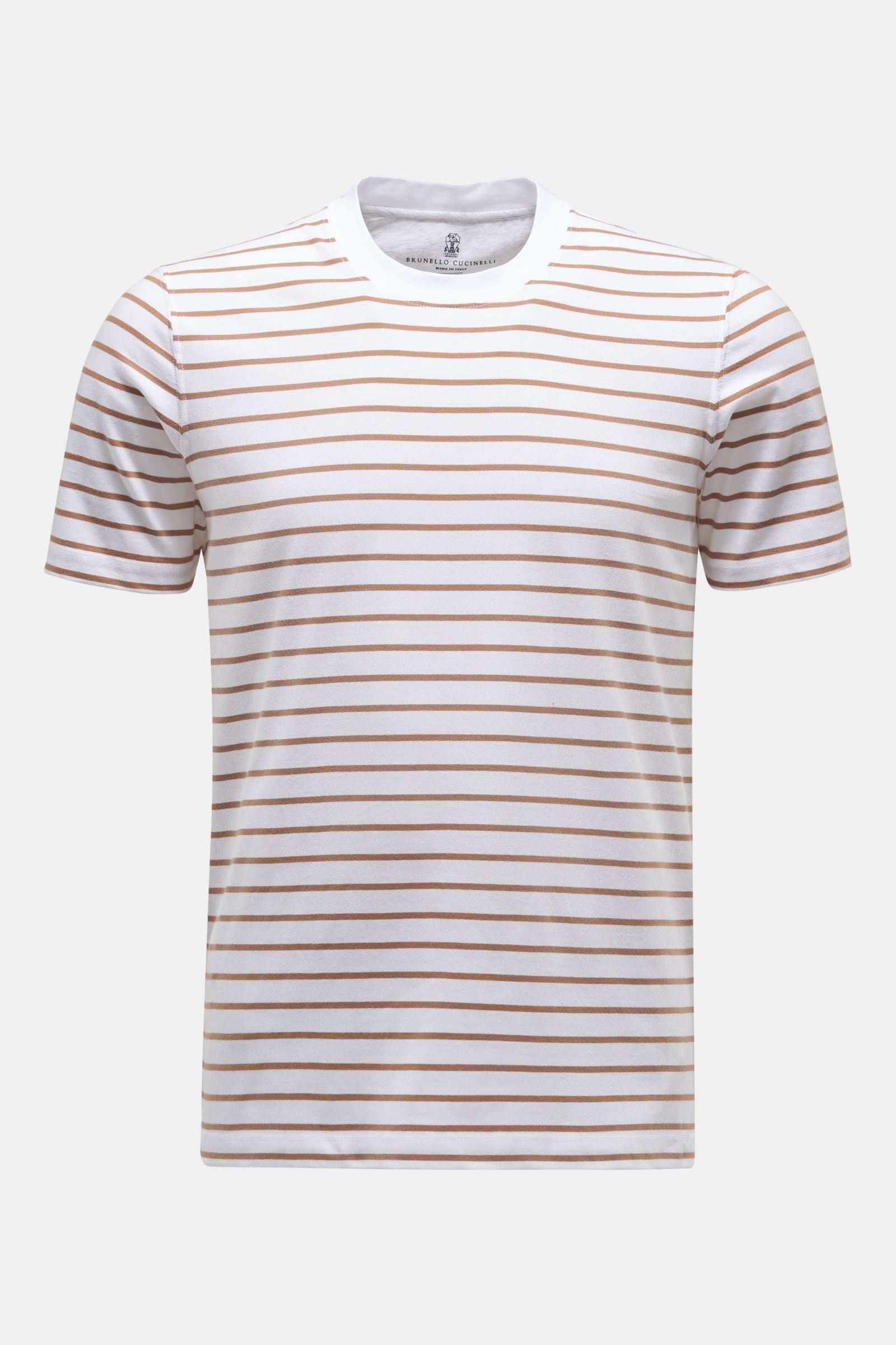 Rundhals-T-Shirt braun/weiß gestreift