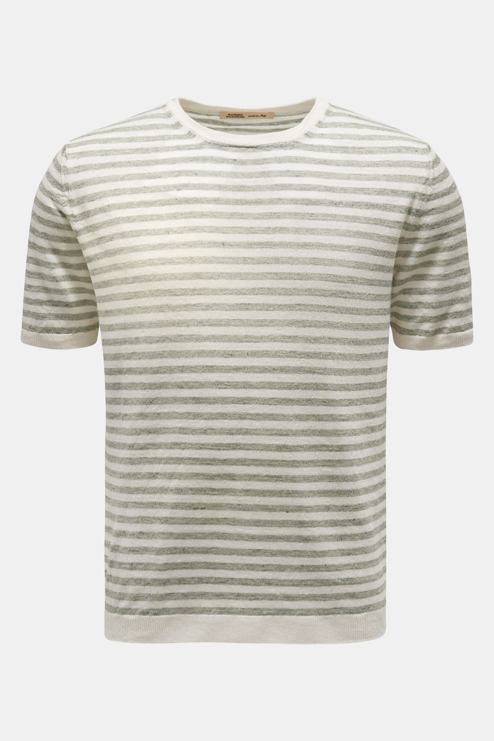 Linen short-sleeved jumper grey green/cream striped