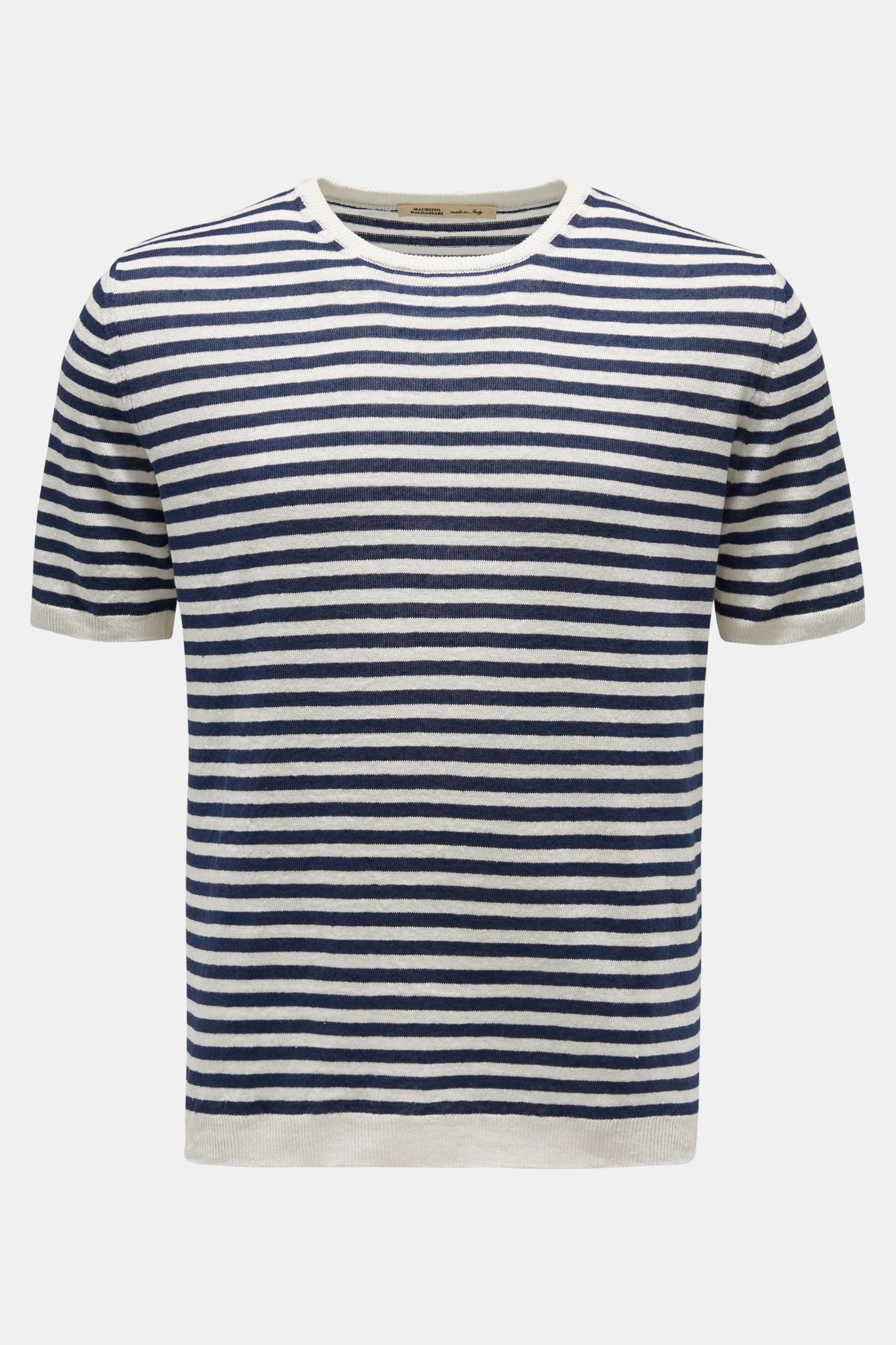 Linen short-sleeved jumper navy/cream striped