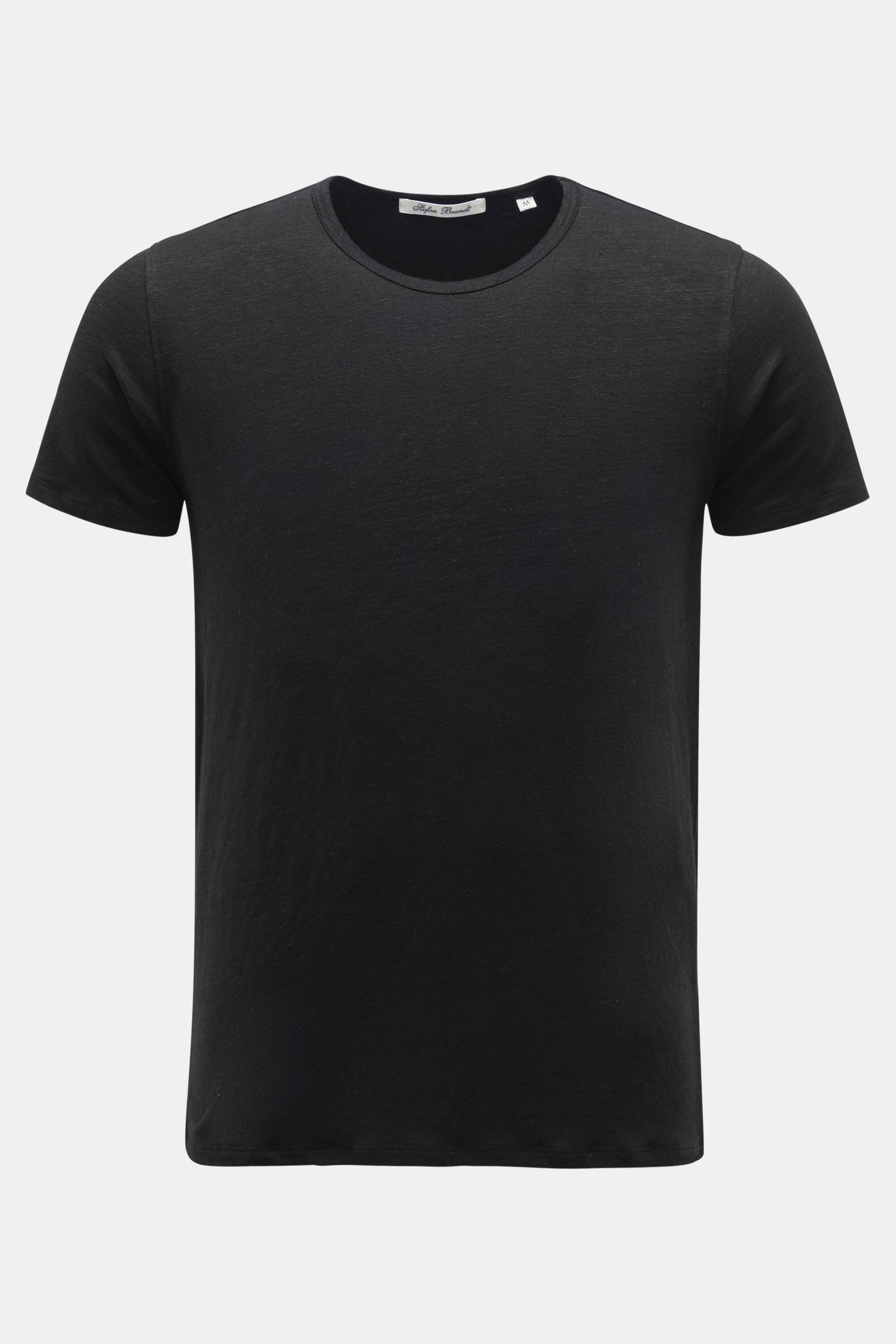 Leinen Rundhals-T-Shirt schwarz