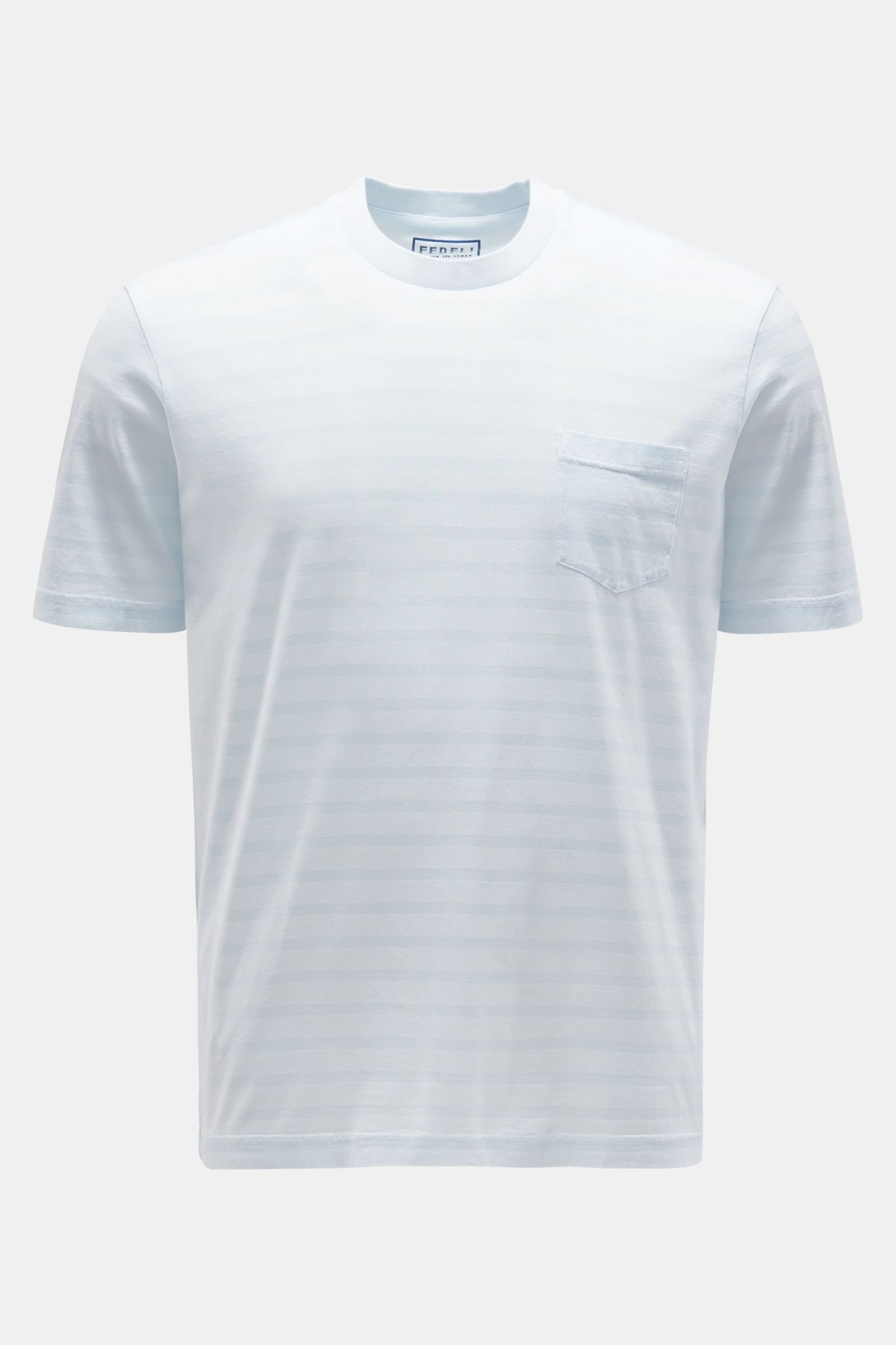 Rundhals-T-Shirt 'Abe' pastellblau gestreift