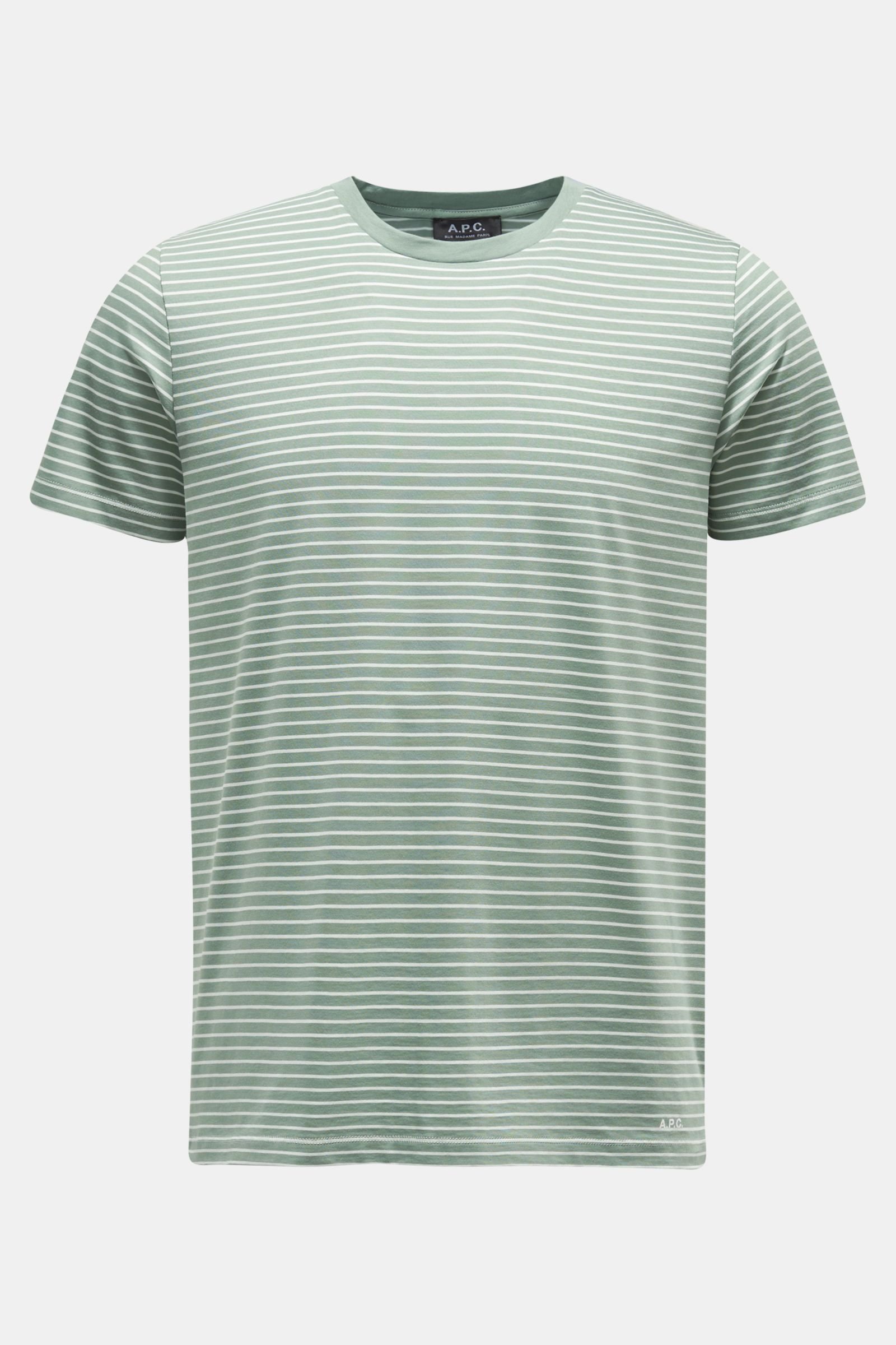 Rundhals-T-Shirt 'Aurelien' graugrün/weiß gestreift