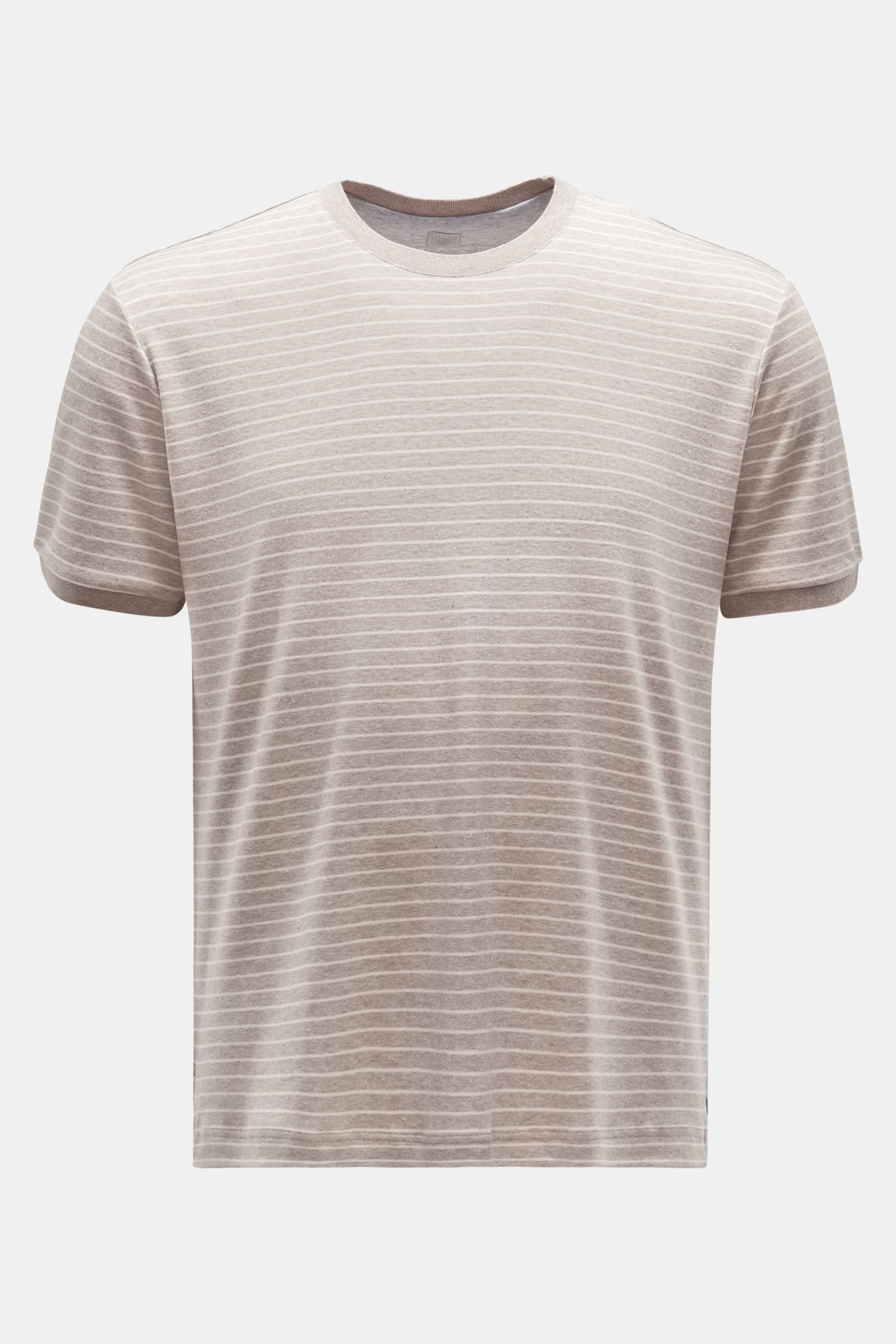 Rundhals-T-Shirt graubraun/weiß gestreift