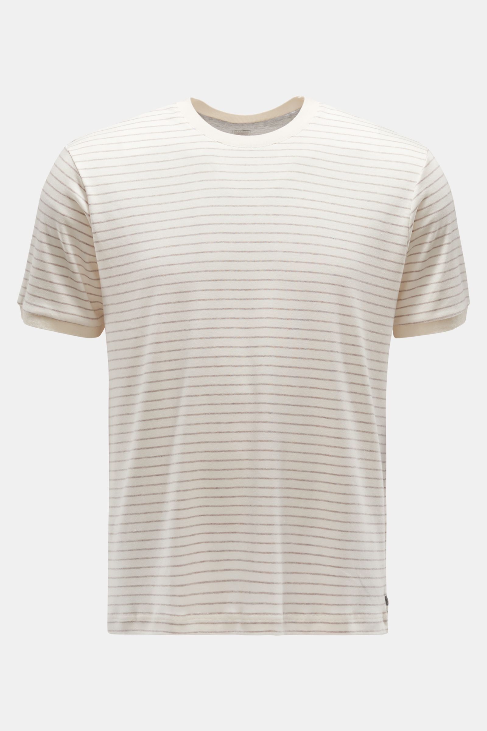 Rundhals-T-Shirt creme/graubraun gestreift