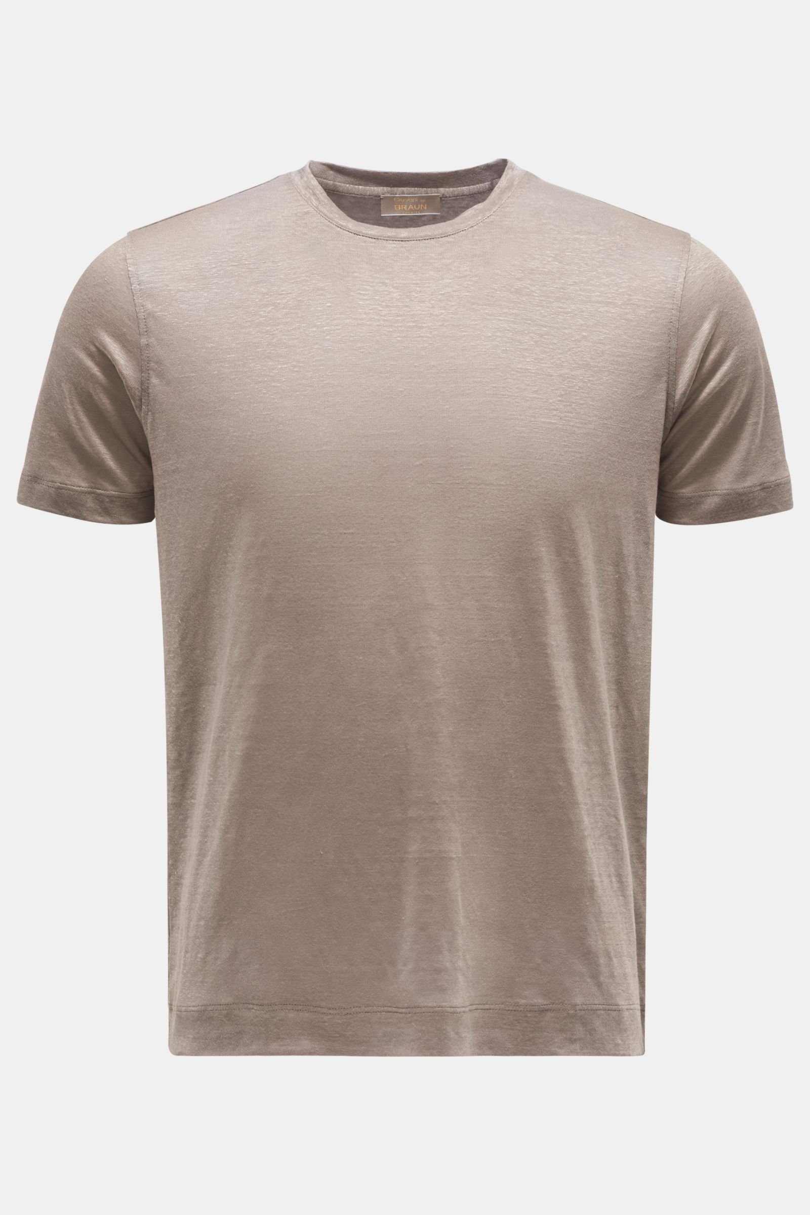 Linen crew neck T-shirt grey-brown