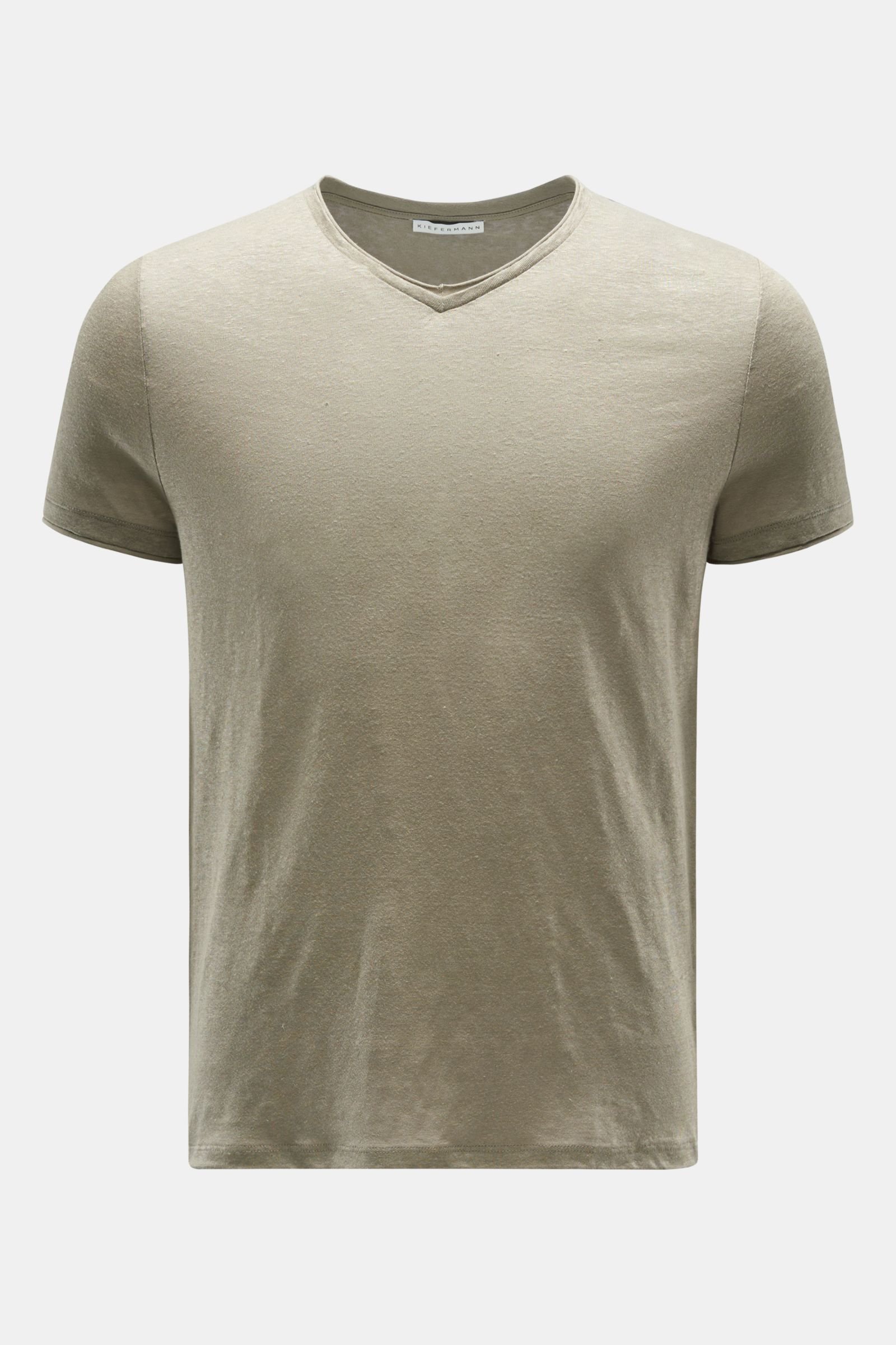 Linen V-neck T-shirt 'Flynn' grey-green