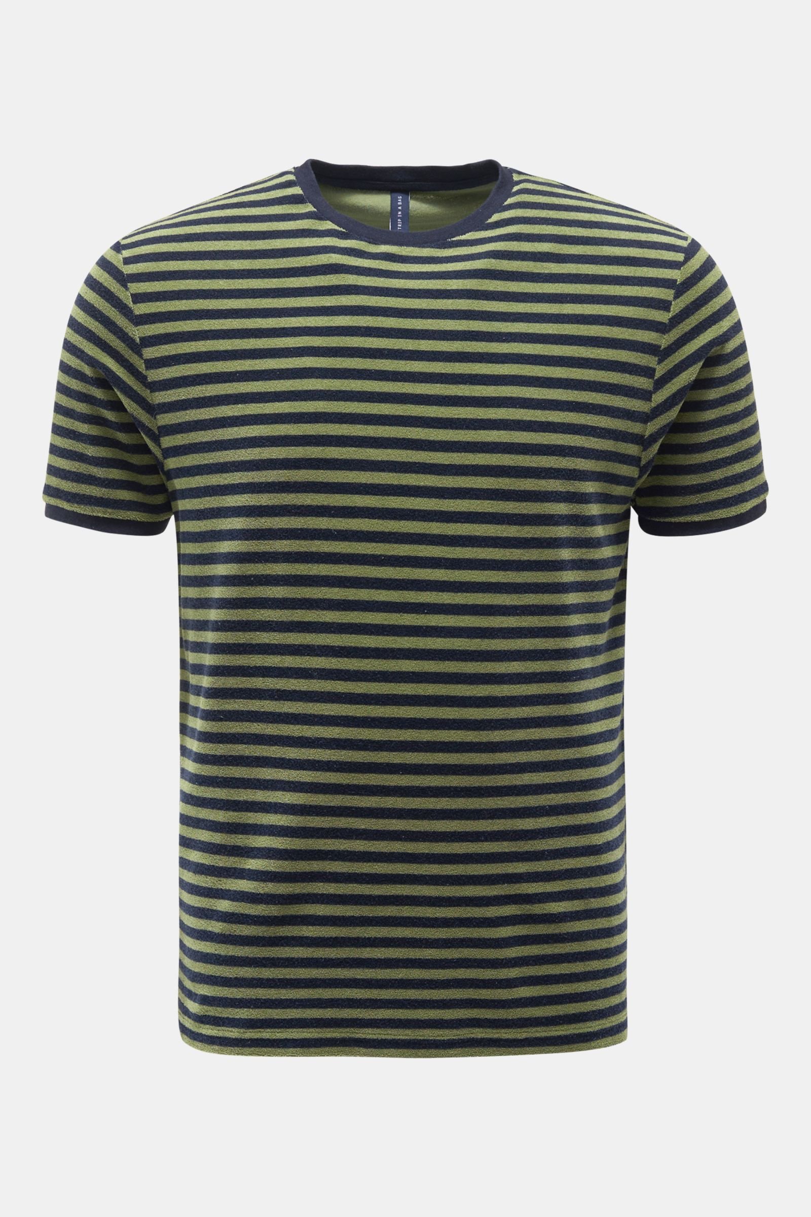 Terrycloth crew neck T-shirt 'Terry Stripe Tee' olive/black striped