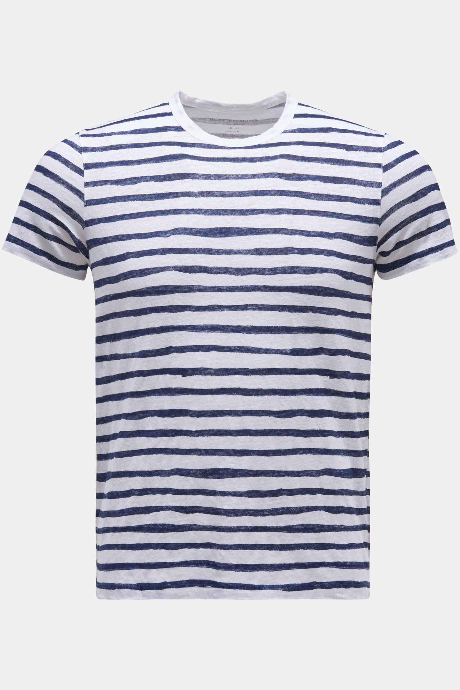 Leinen Rundhals-T-Shirt navy/weiß gestreift 