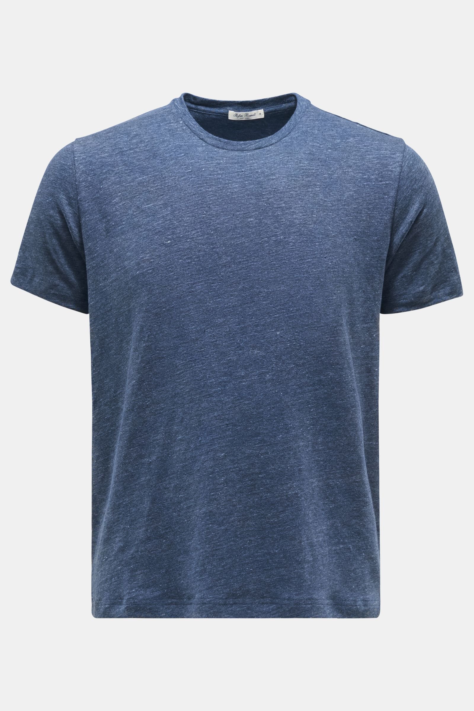 Linen crew neck T-shirt 'Enno' dark blue