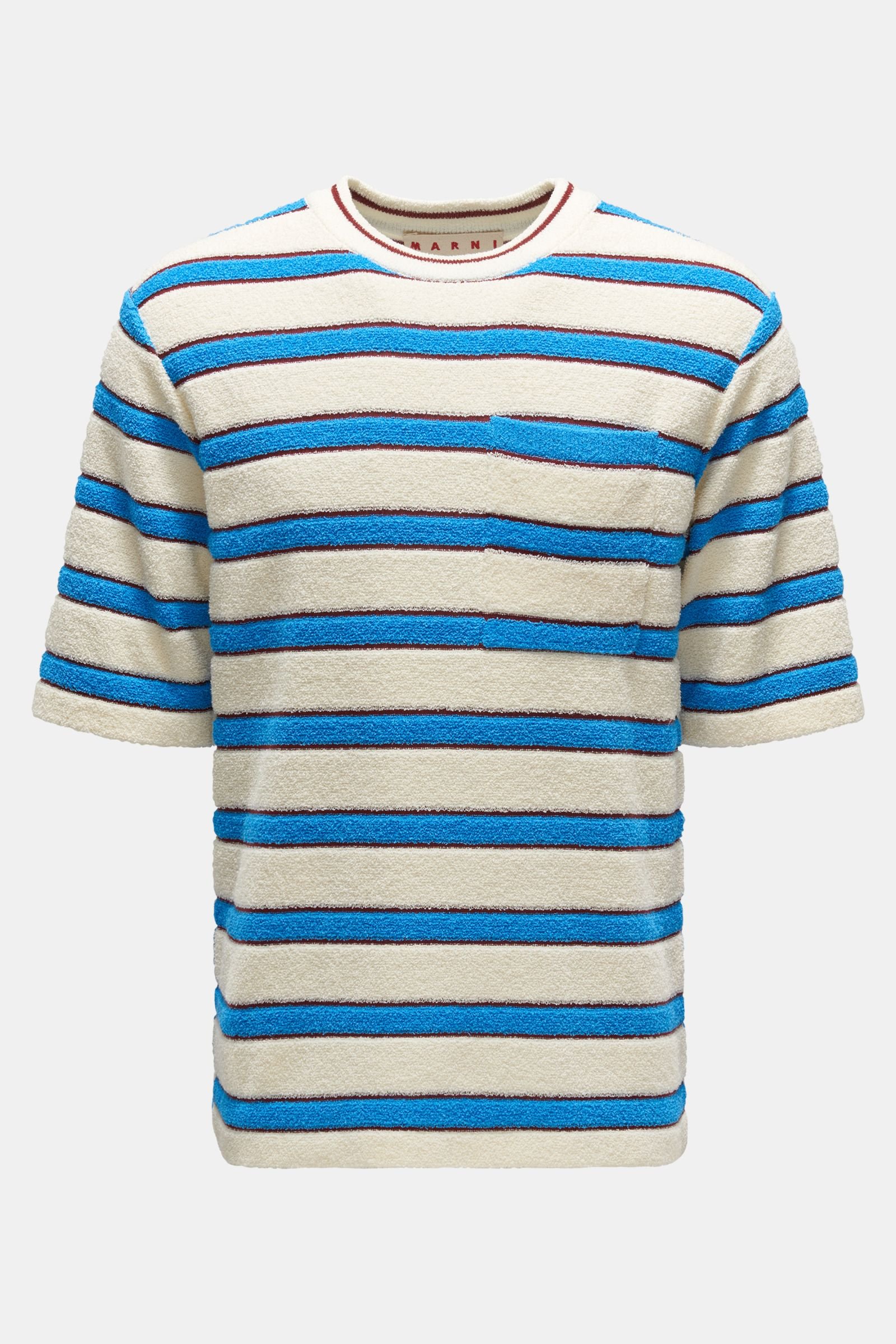 Crew neck terry T-shirt with blue/cream stripes