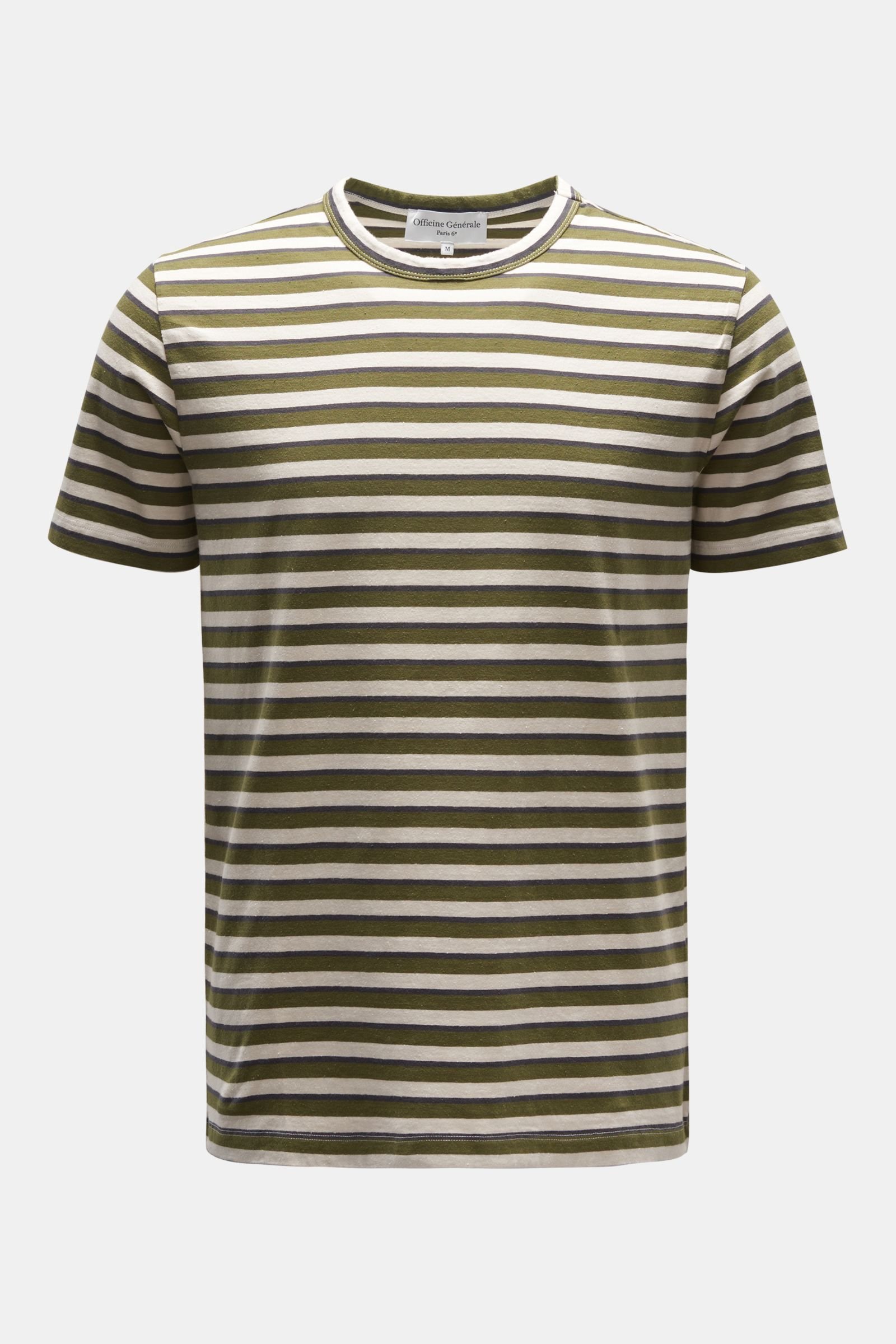 Crew neck T-shirt olive/beige/dark grey striped