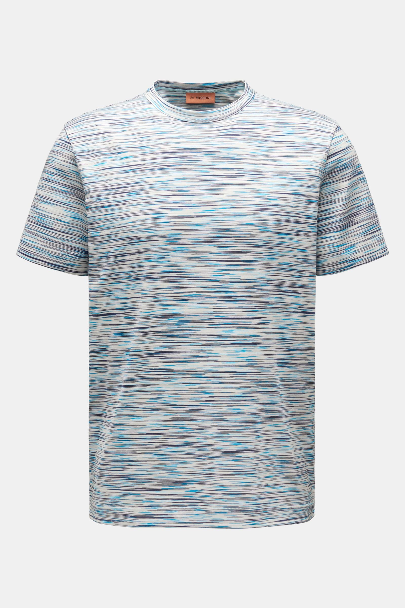 Crew neck T-shirt turquoise/navy/light grey striped