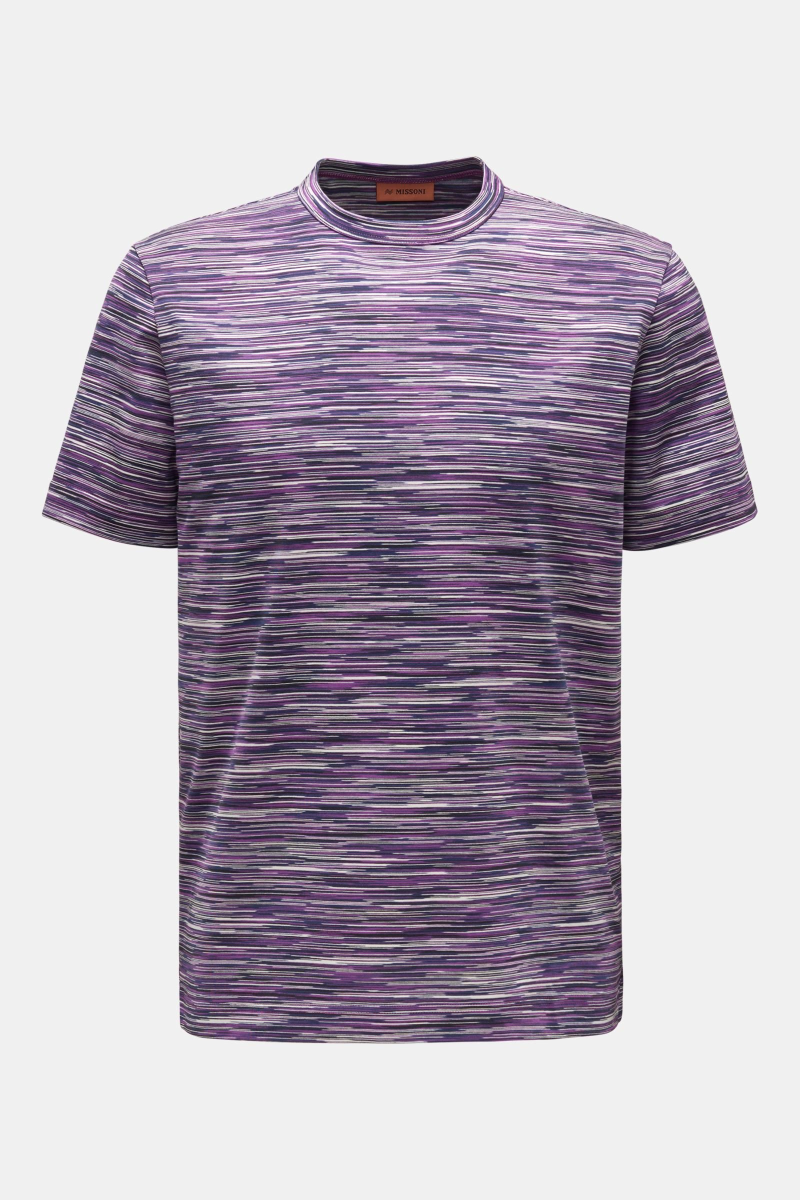Rundhals-T-Shirt violett/navy/weiß gestreift