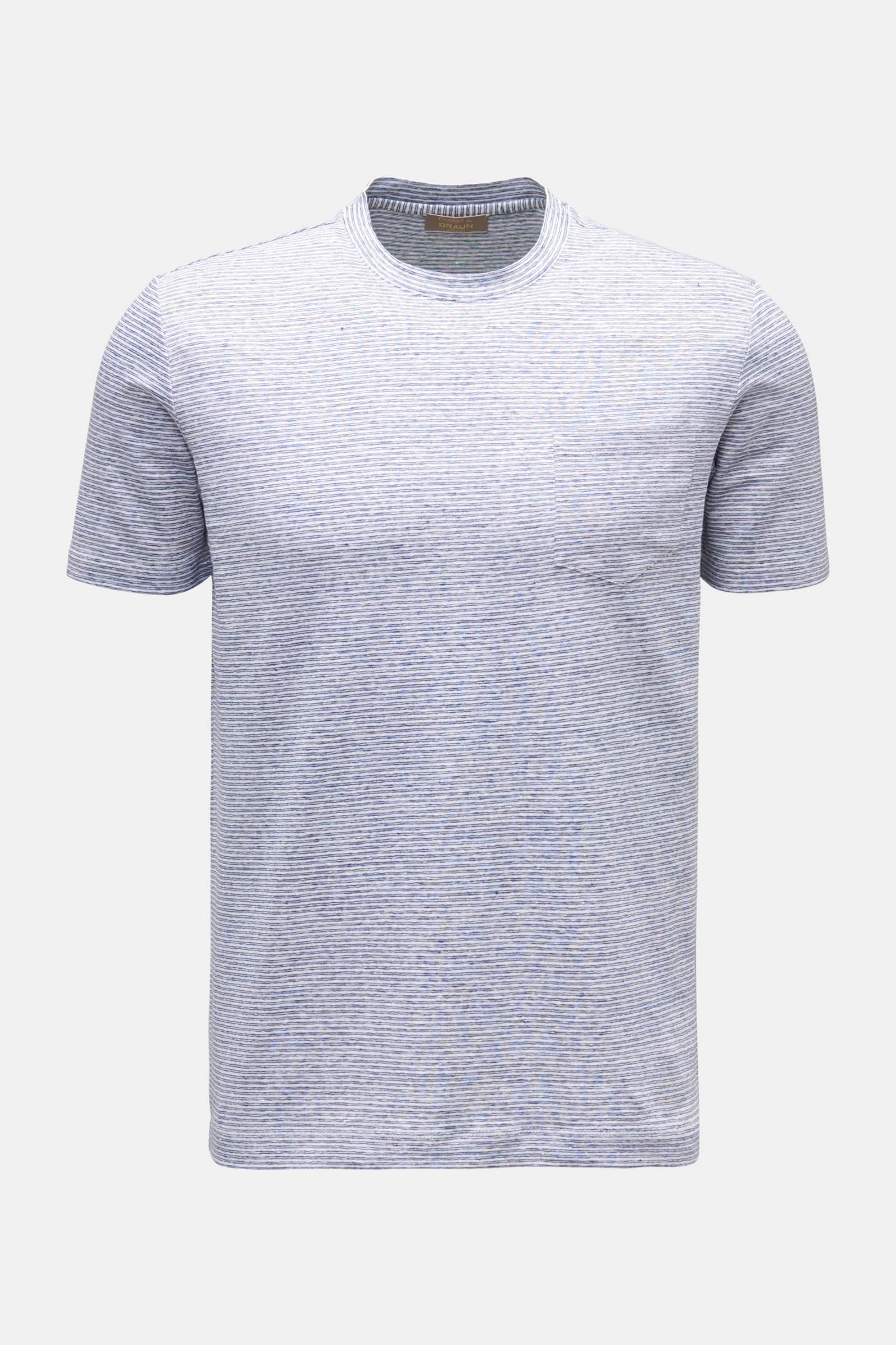 Leinen Rundhals-T-Shirt navy/weiß gestreift