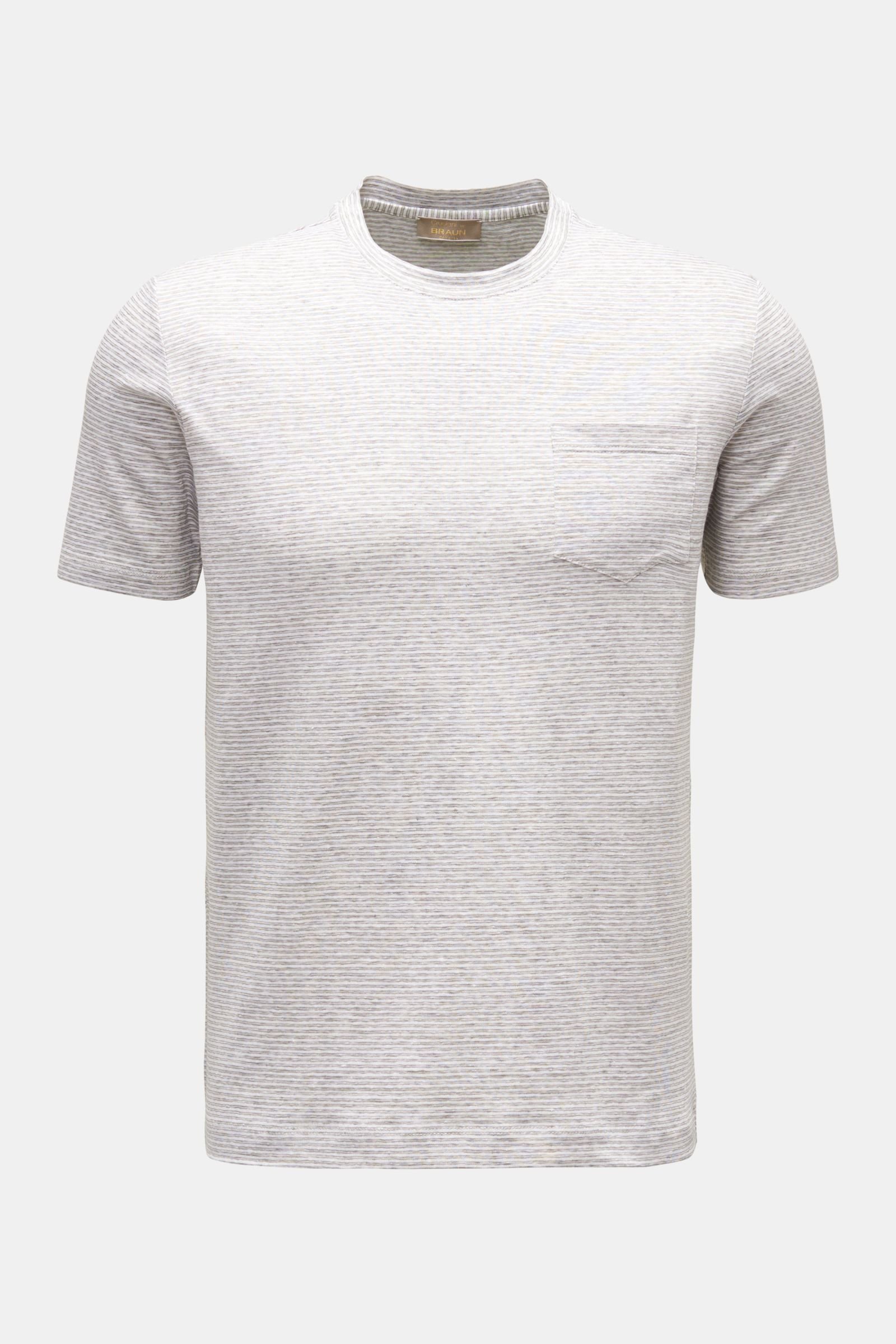 Leinen Rundhals-T-Shirt grau/weiß gestreift