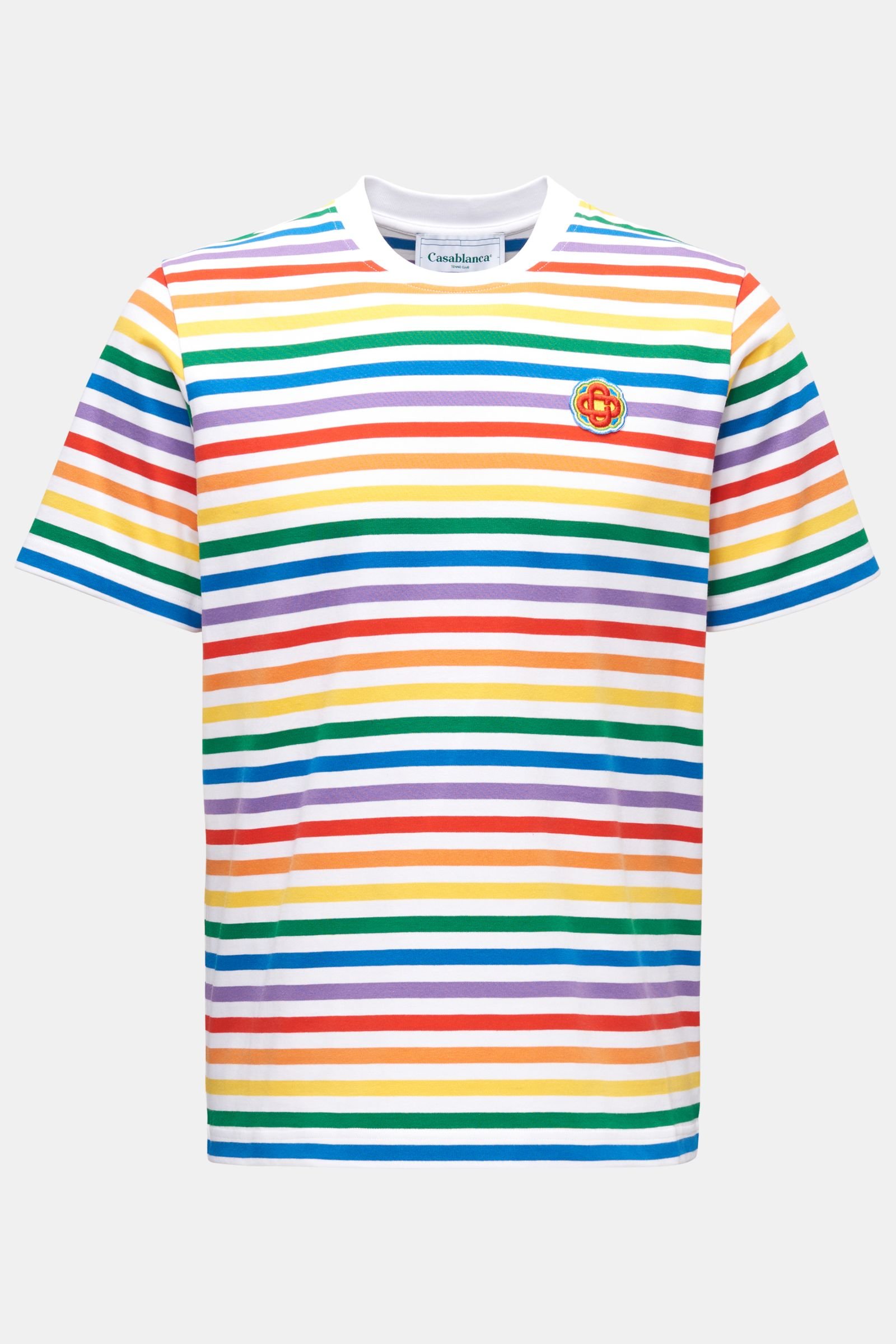 Crew neck T-shirt 'Rainbow Stripe' red/white/blue striped 
