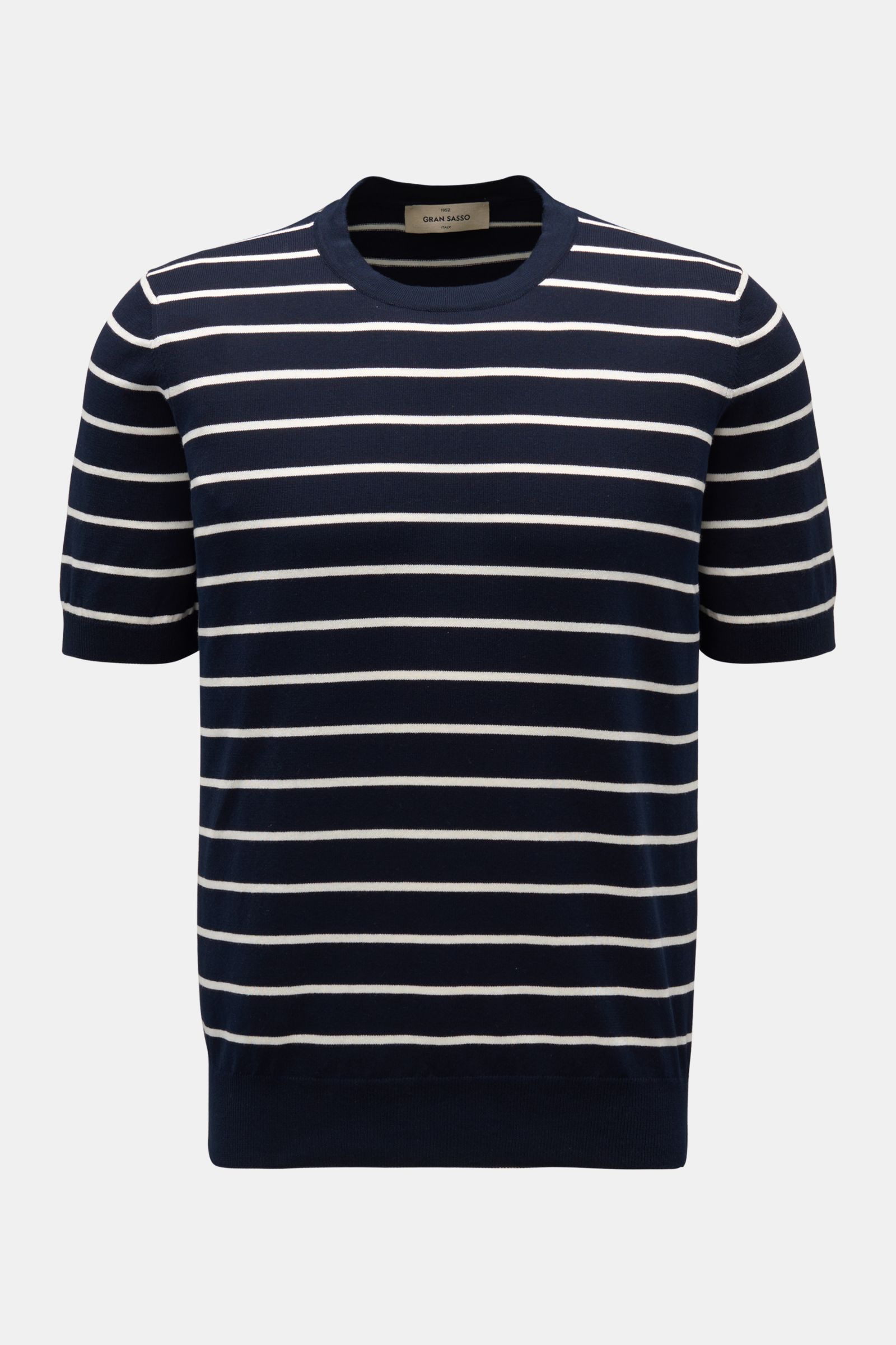 Gran Sasso Kurzarmpullover dark navy/offwhite gestreift