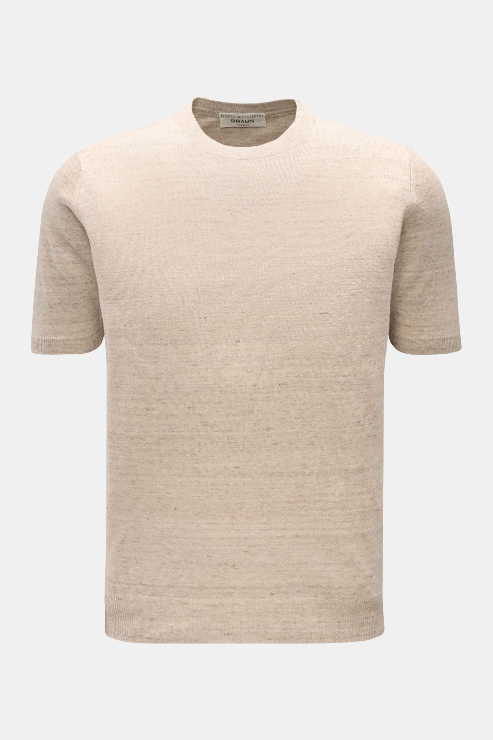 Filippo de Laurentiis Feinstrick-Kurzarmpullover beige meliert