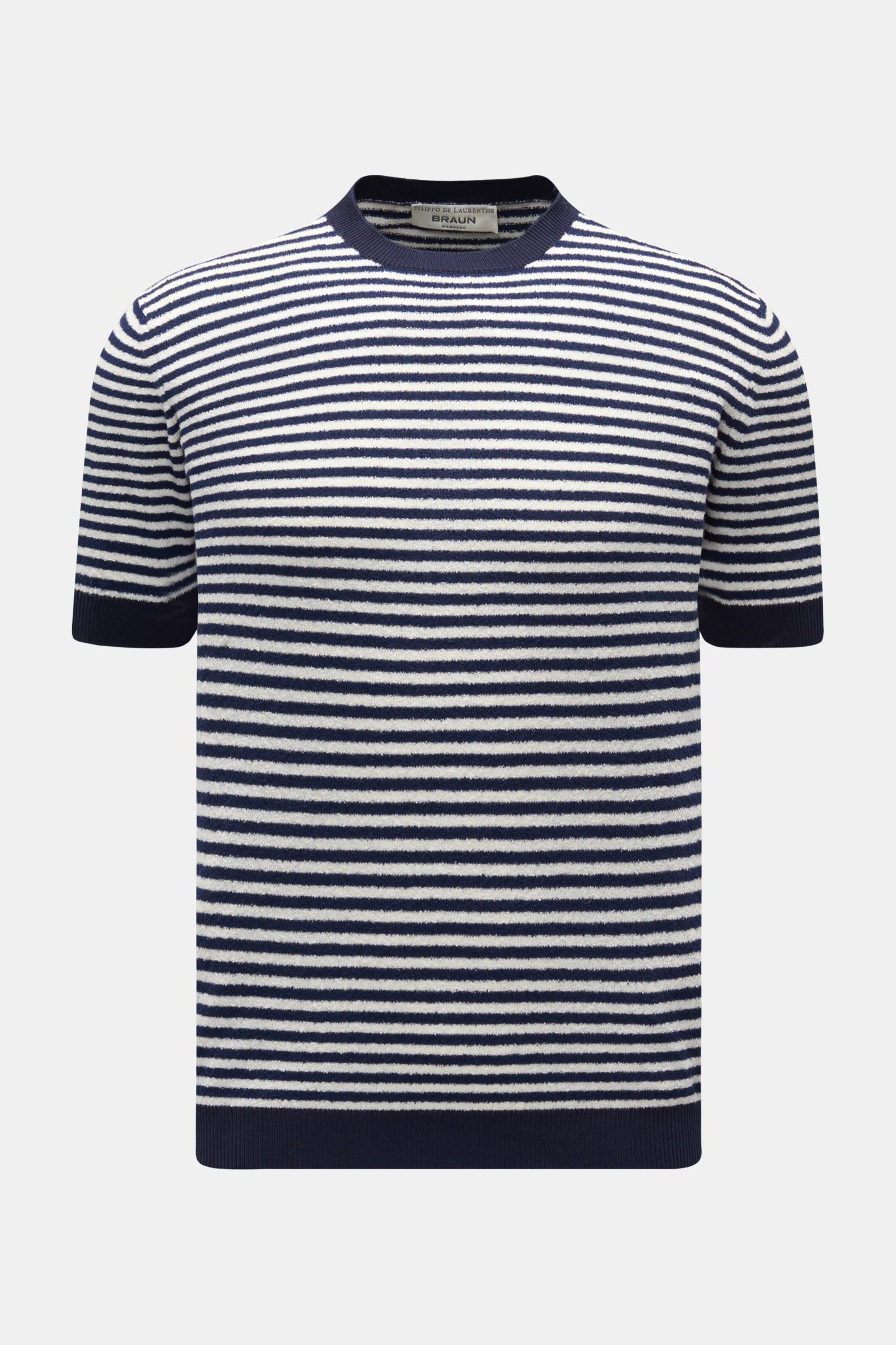 Filippo de Laurentiis Frottee-Kurzarmpullover weiß/navy gestreift