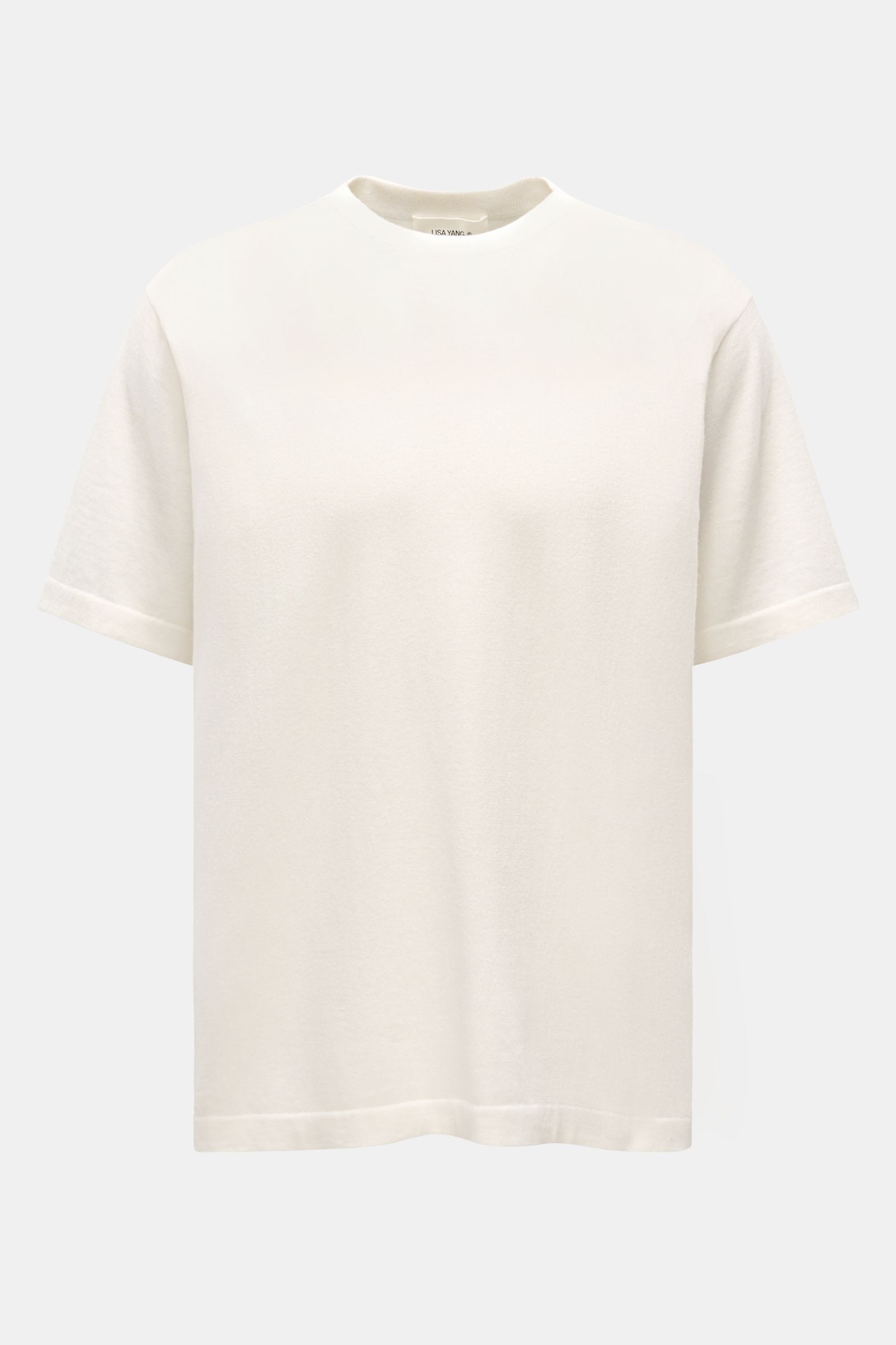 Lisa Yang Kurzarm-Pullover 'Bradley' offwhite, Frontansicht, Regular Fit, Rundhalsausschnitt, feines Strickbild, weicher Baumwolle-Cashmere-Mix.