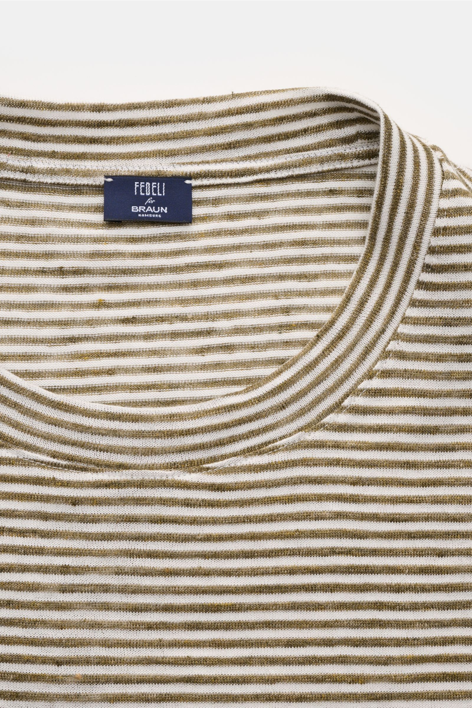Fedeli Rundhals-T-Shirt creme/khaki gestreift