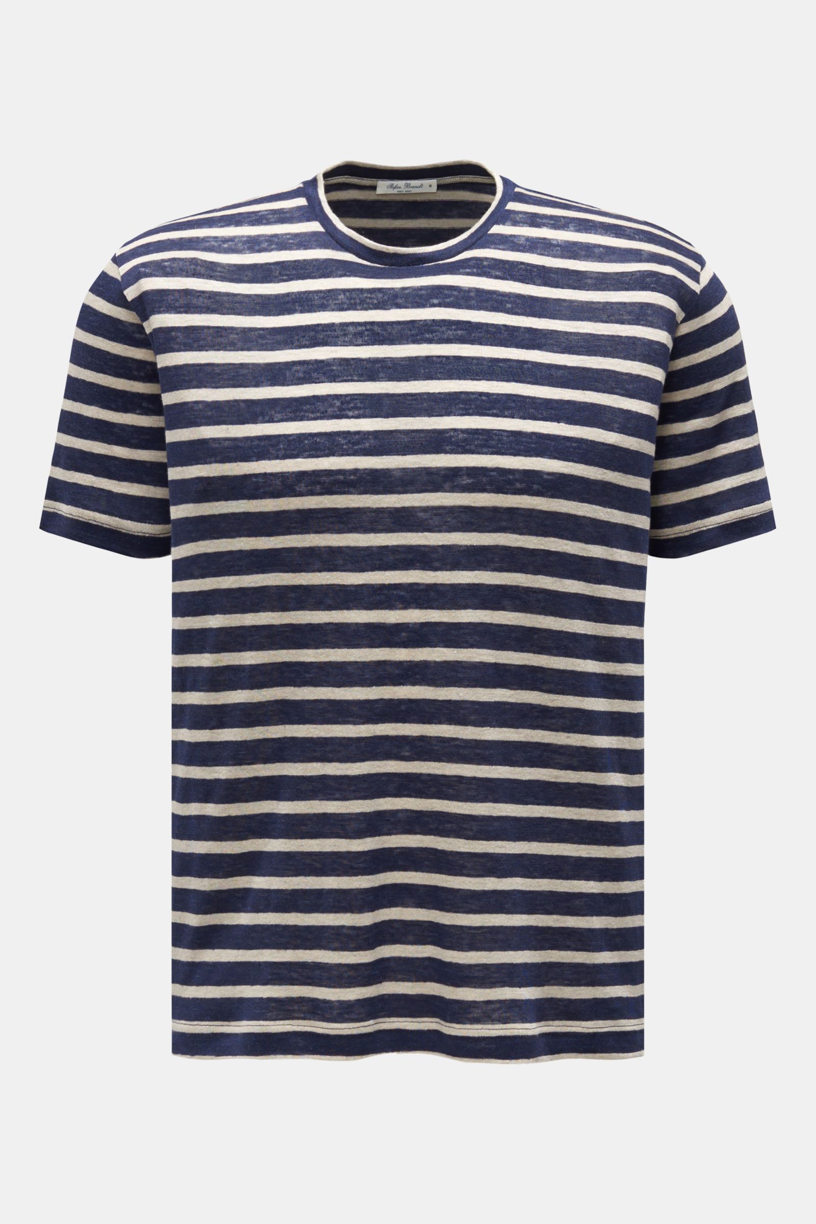 Stefan Brandt Leinen Rundhals-T-Shirt 'Enno' navy/sand gestreift