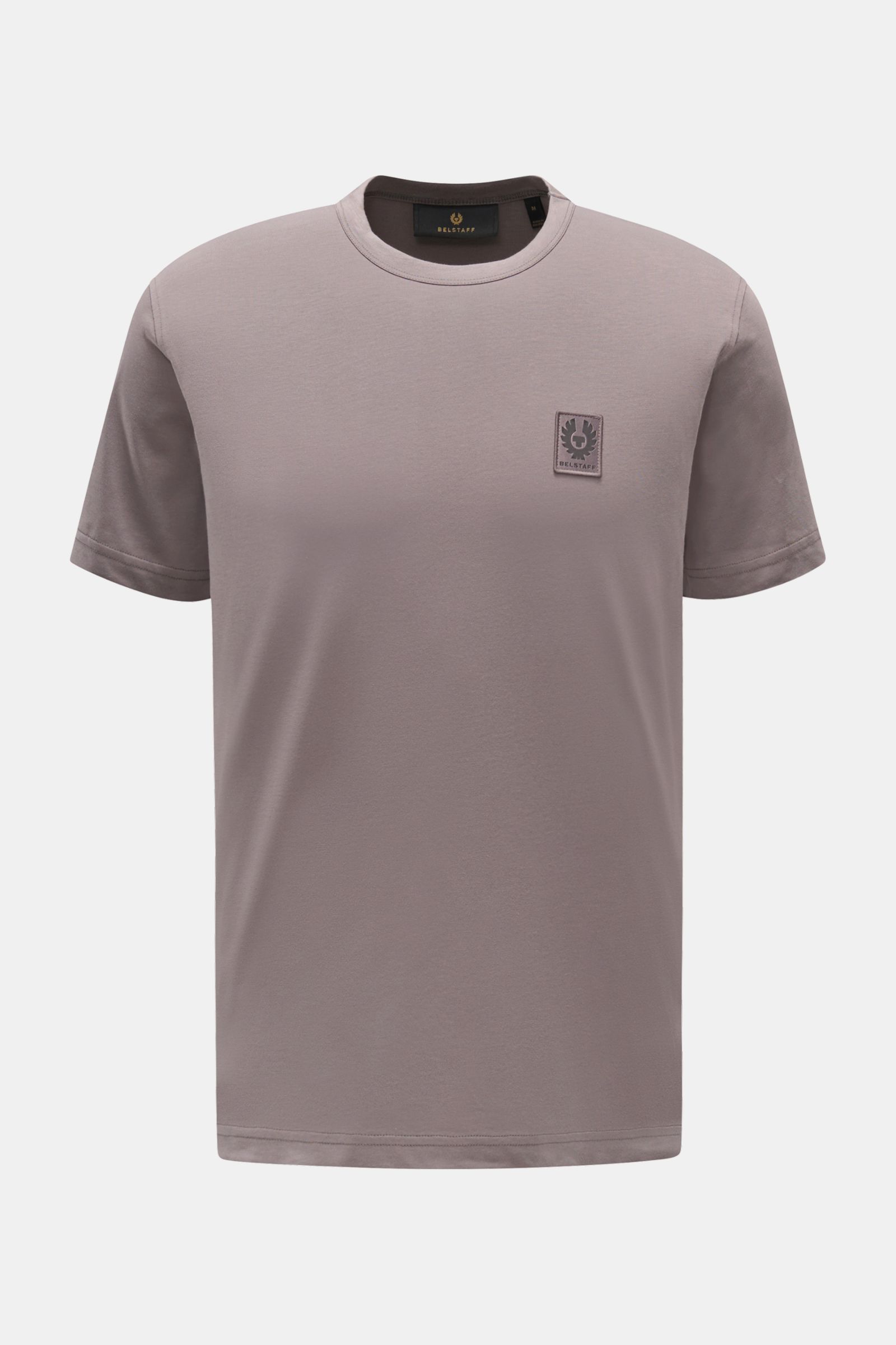 Belstaff Rundhals-T-Shirt dunkelgrau shown from the front, made of lightweight cotton jersey with a soft touch, slim fit, round neckline, and tonal Belstaff web label. Dieses T-Shirt von BELSTAFF, gefertigt aus leichtem Baumwoll-Jersey und veredelt mit