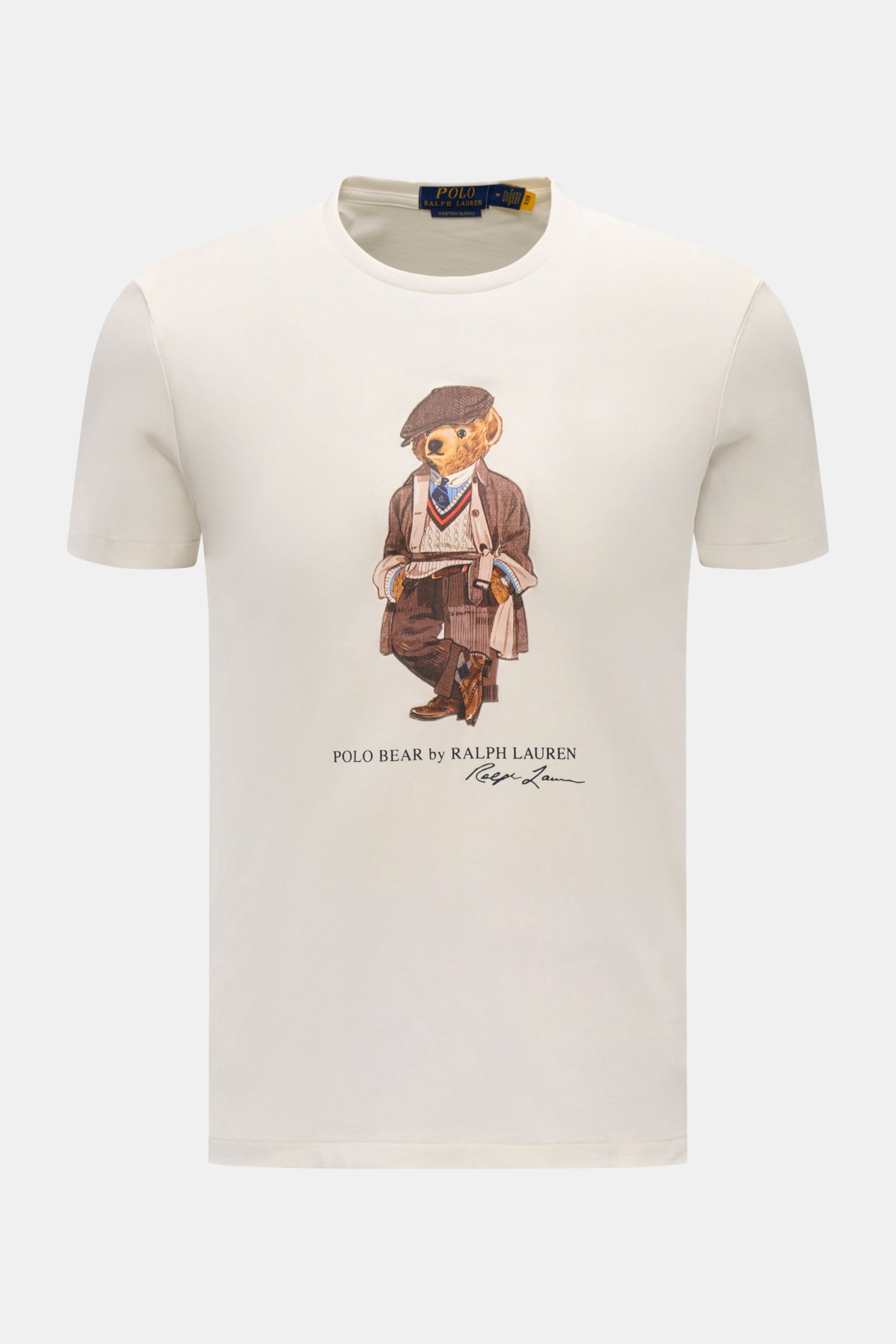 Polo Ralph Lauren Rundhals-T-Shirt offwhite, frontale Ansicht, mit Polo-Bear-Print, Jersey Baumwolle, weicher Griff, Extra Slim Fit, Rundhalsausschnitt.