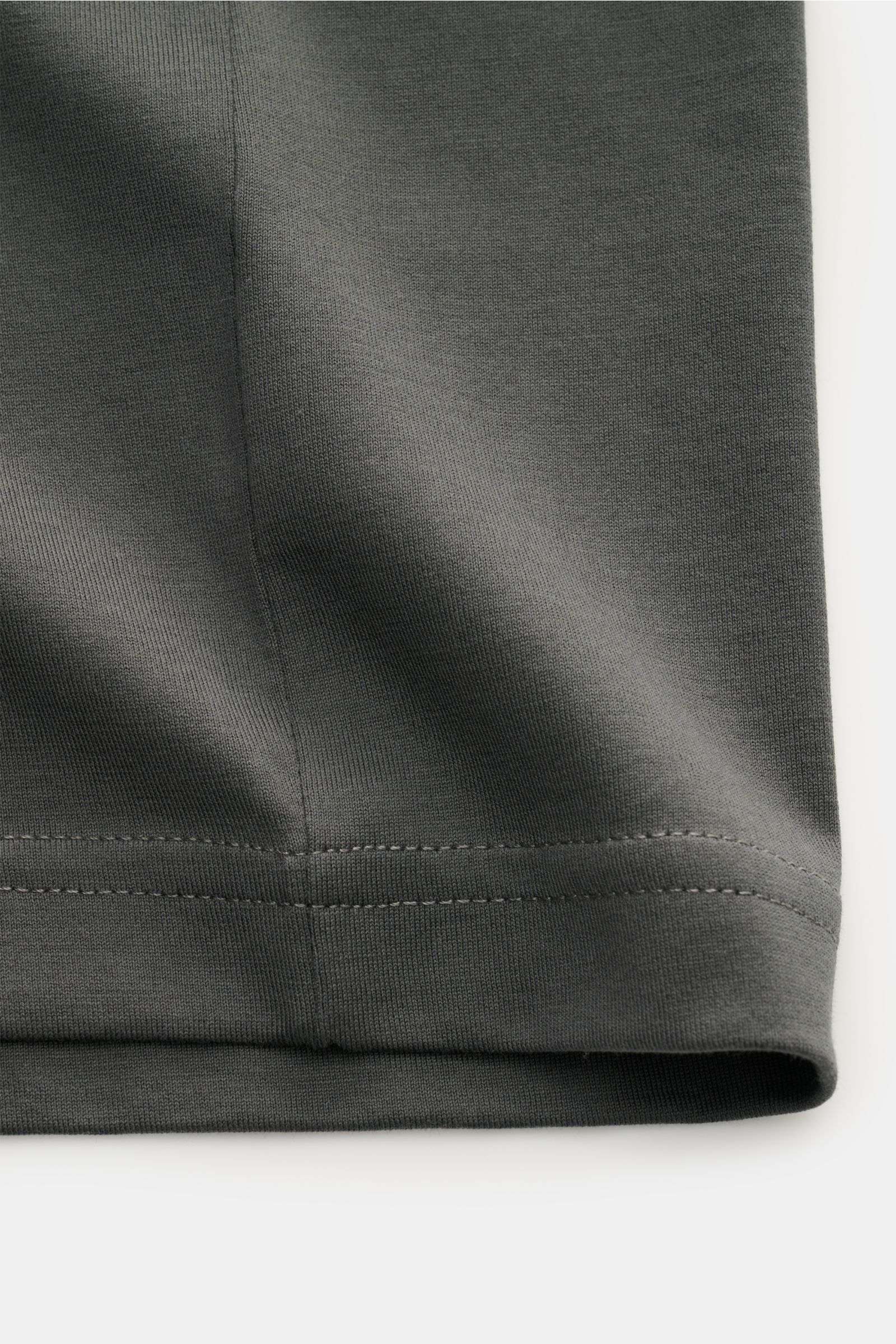 Stefan Brandt Crew neck T-shirt 'Eli' dark grey shown from a close-up side angle, highlighting fine stitching and soft Pima cotton jersey.