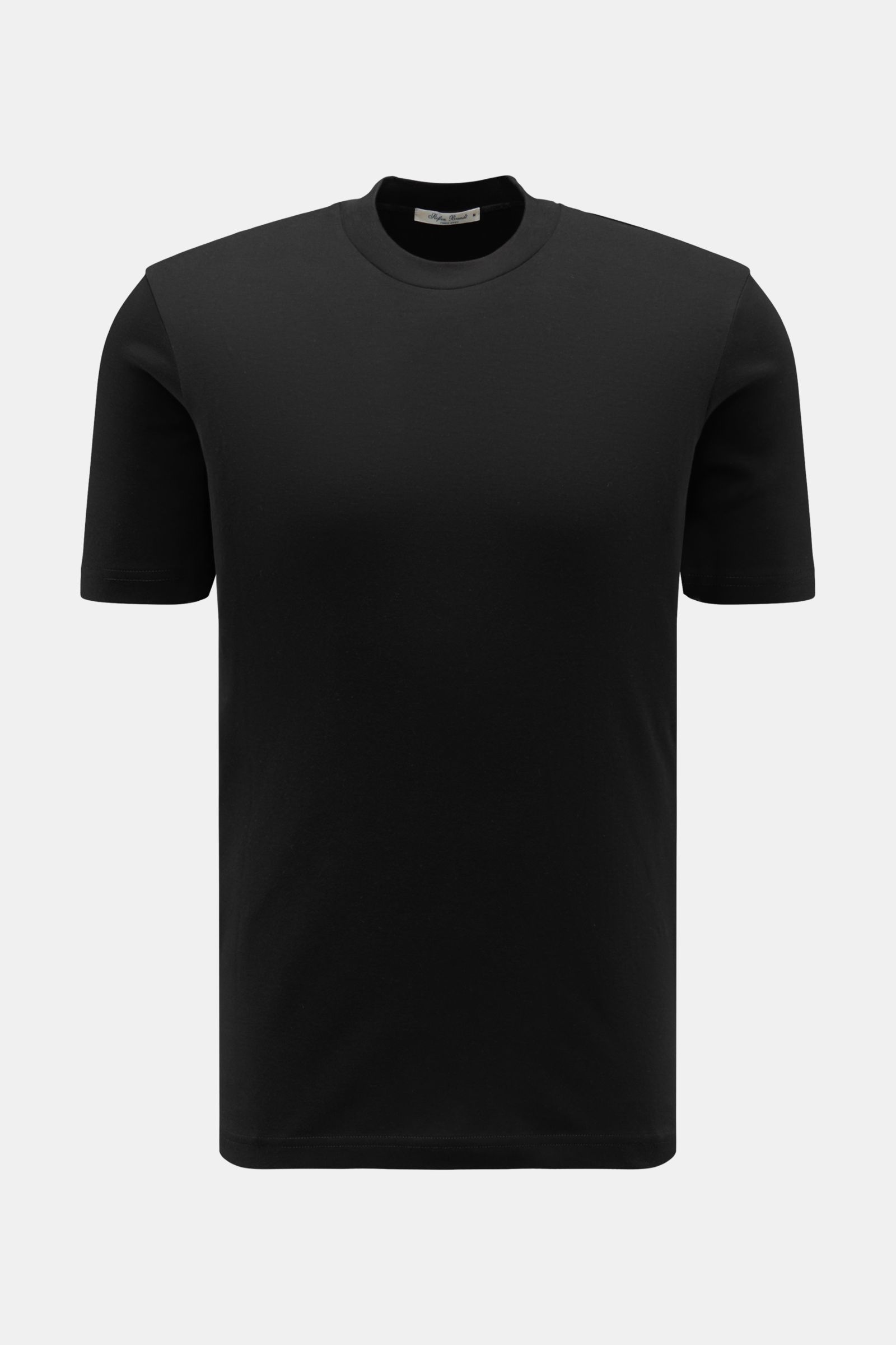 Schwarz fotografiertes Stefan Brandt Rundhals-T-Shirt 'Sea Island Eli' aus weichem Sea-Island-Baumwoll-Jersey, Slim Fit, frontal.
