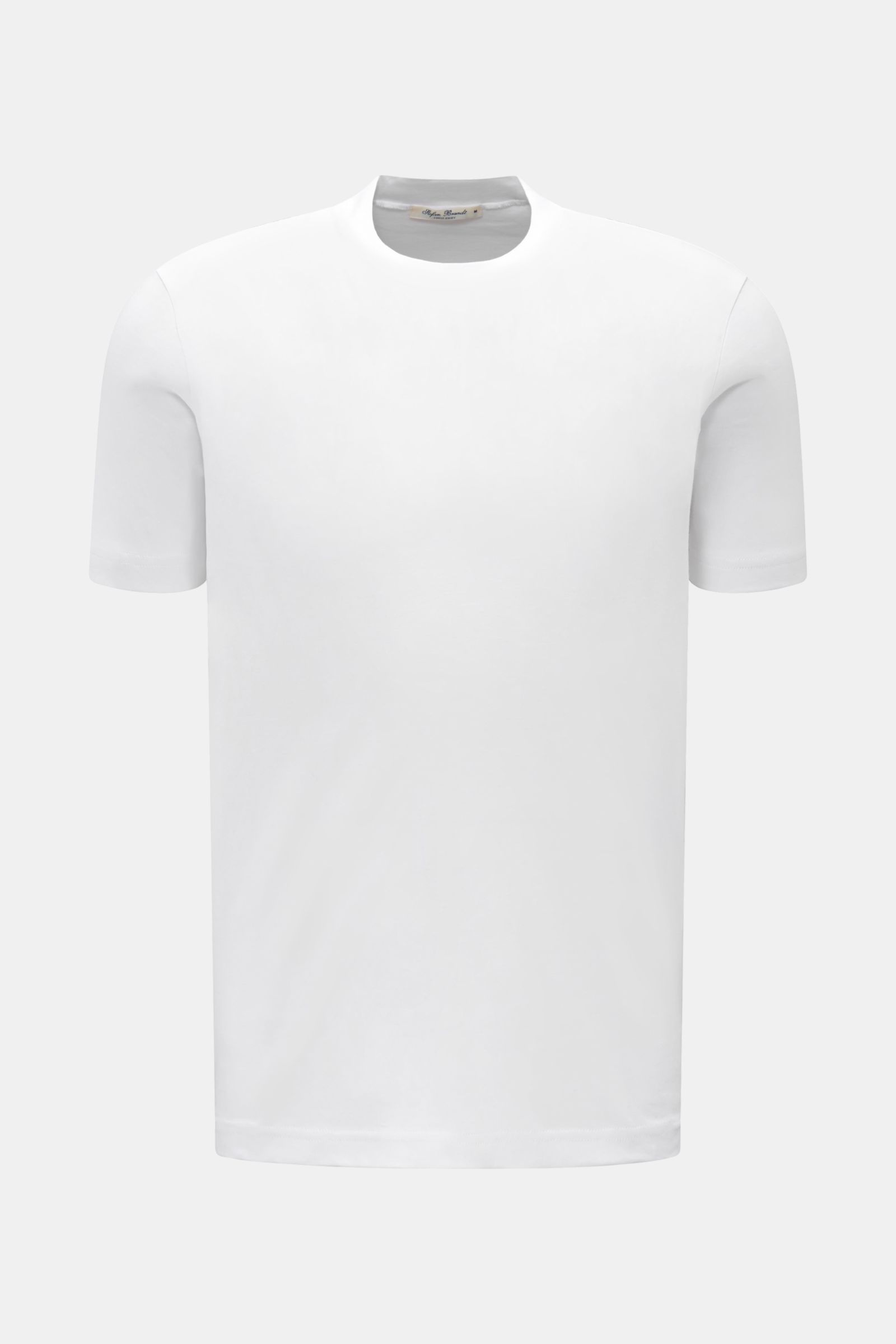 Frontansicht des Stefan Brandt Rundhals-T-Shirts 'Sea Island Eli' weiß aus feinem Jersey, Slim Fit, sehr weich, Rundhalsausschnitt.