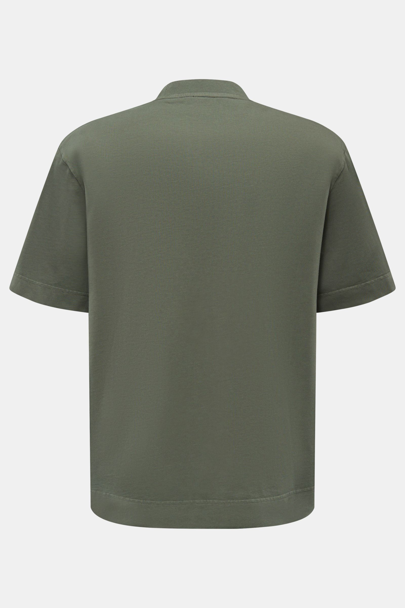 Back view of 04651/ A trip in a bag Rundhals-T-Shirt 'Nunu Tee' graugrün in relaxed oversized fit, soft cotton jersey with round neckline.

Tauchen Sie ein in den relaxten Lifestyle von 04651/ A TRIP IN A BAG – das unkomplizierte 'Nunu Tee' aus hochwer