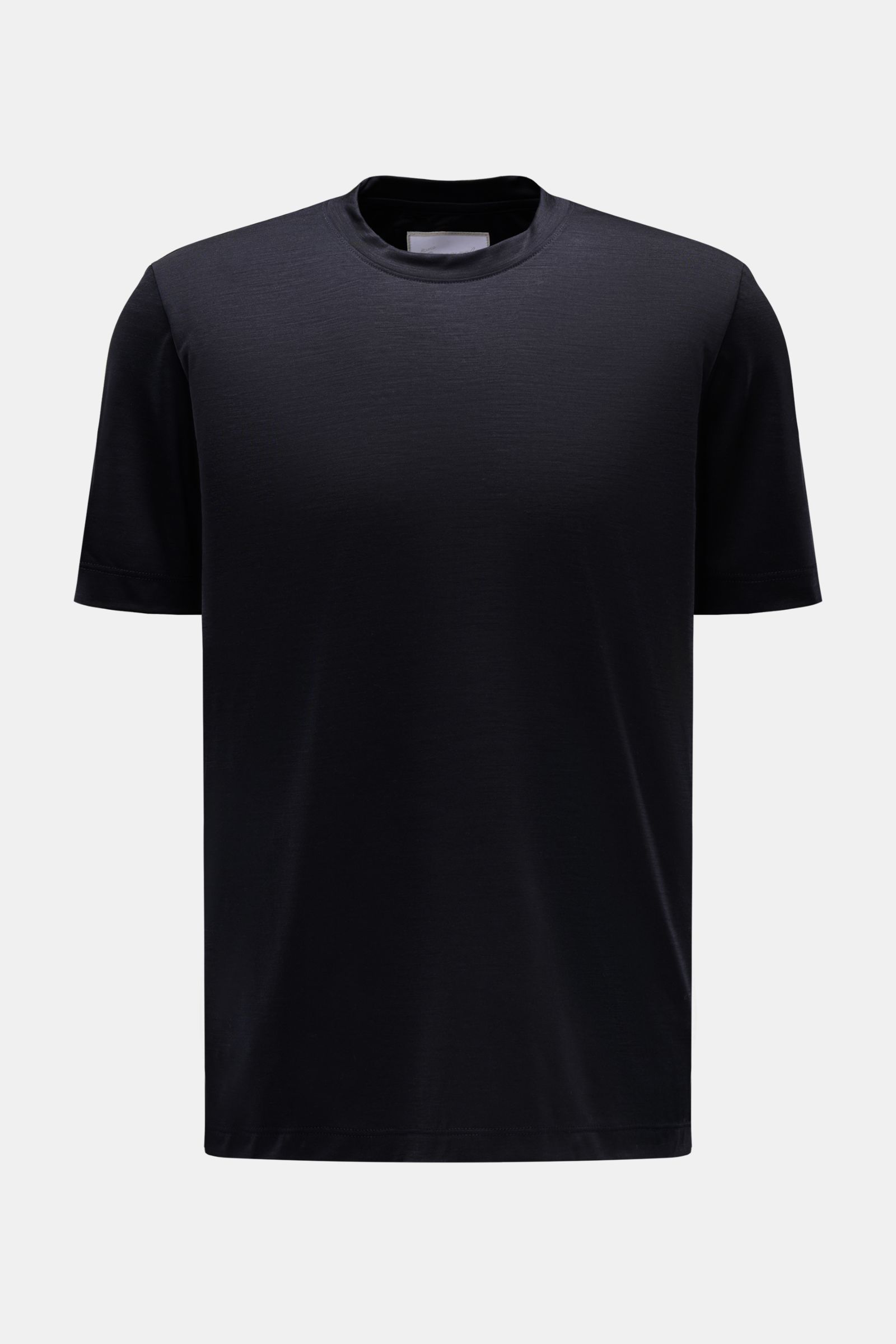 Front view of Marco Pescarolo Rundhals-T-Shirt 'James' dark navy in smooth, lightweight pure wool jersey. Slim fit with short side slits. Für luxuriöse Woll-Verarbeitung steht MARCO PESCAROLO - so ist auch definitiv dieses T-Shirt ein edles Piece aus rein