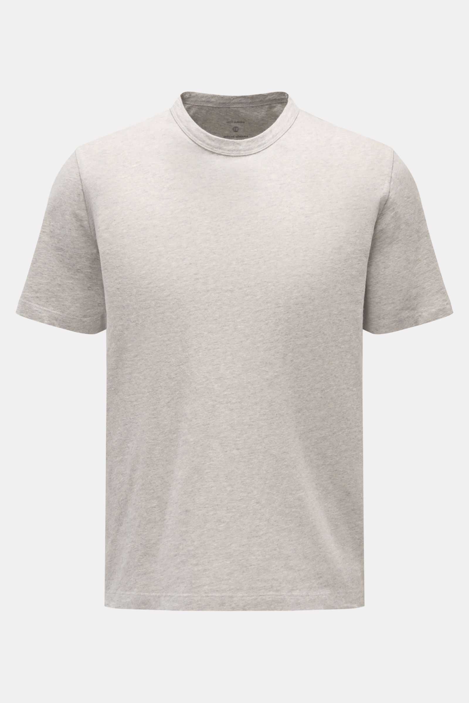 Officine Générale Rundhals-T-Shirt 'Cneck Tee' hellgrau meliert, Frontansicht, Slim Fit, weiche Bio-Baumwolle, Rundhalsausschnitt, angenehme Haptik.