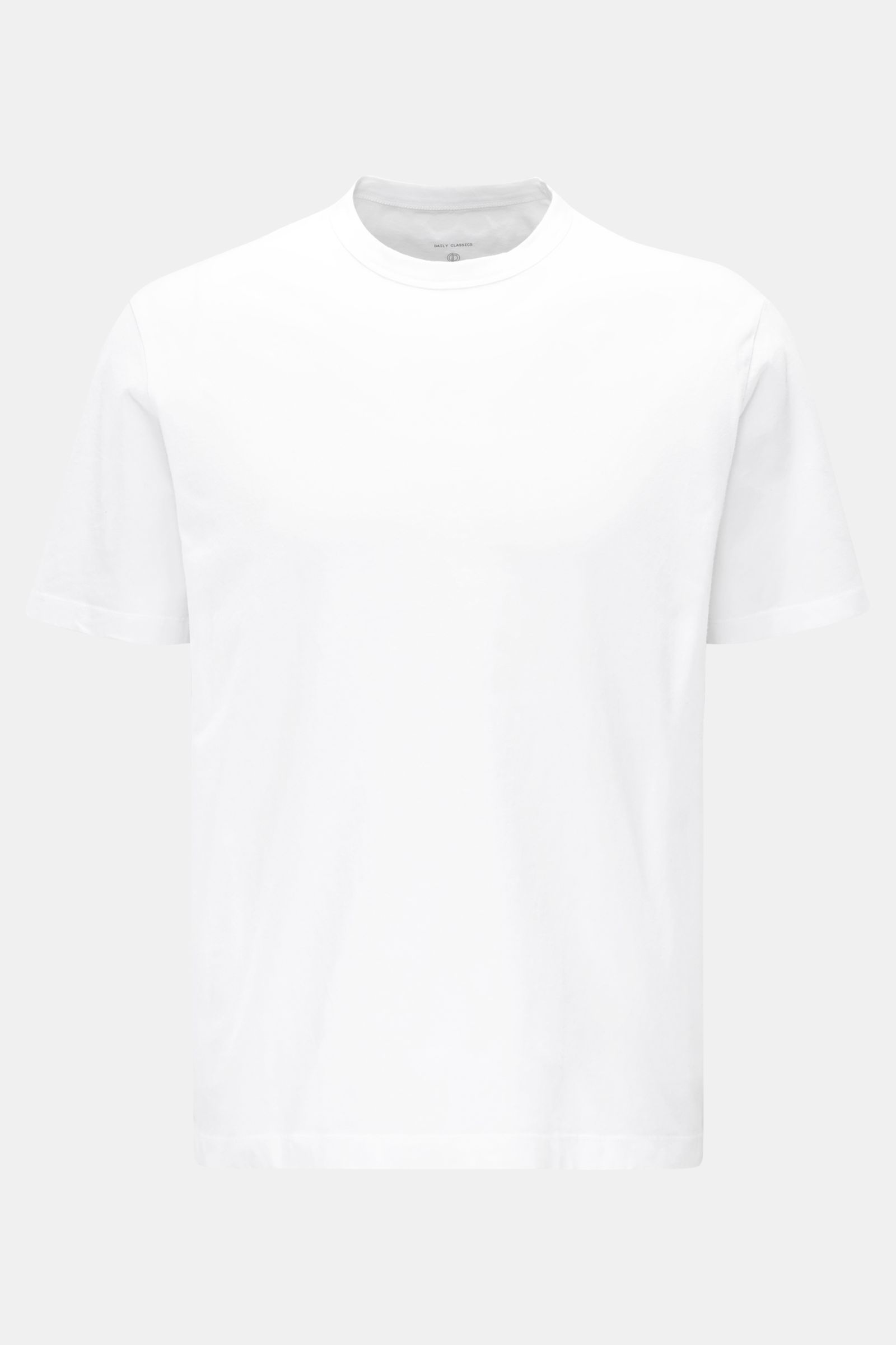 Officine Générale Rundhals-T-Shirt 3er-Set weiß, frontale Nahaufnahme, Slim Fit, Jersey aus Bio-Baumwolle, weicher Griff, Rundhalsausschnitt.