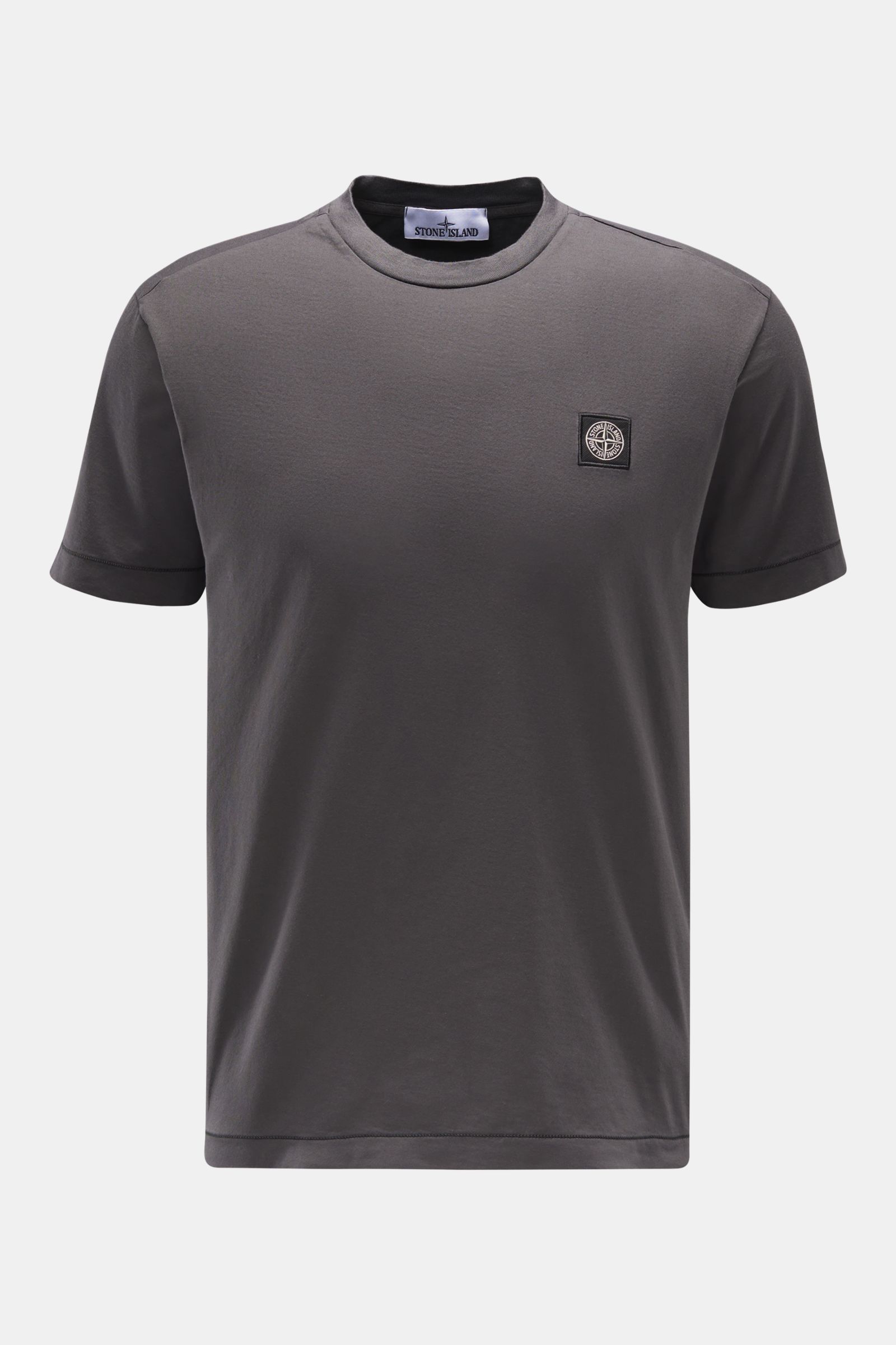 Stone Island T-Shirt 'Basic Cotton' dunkelgrau, Slim Fit, Rundhalsausschnitt, weicher Griff, reine Baumwolle, Weblabel auf Brust, Frontansicht.