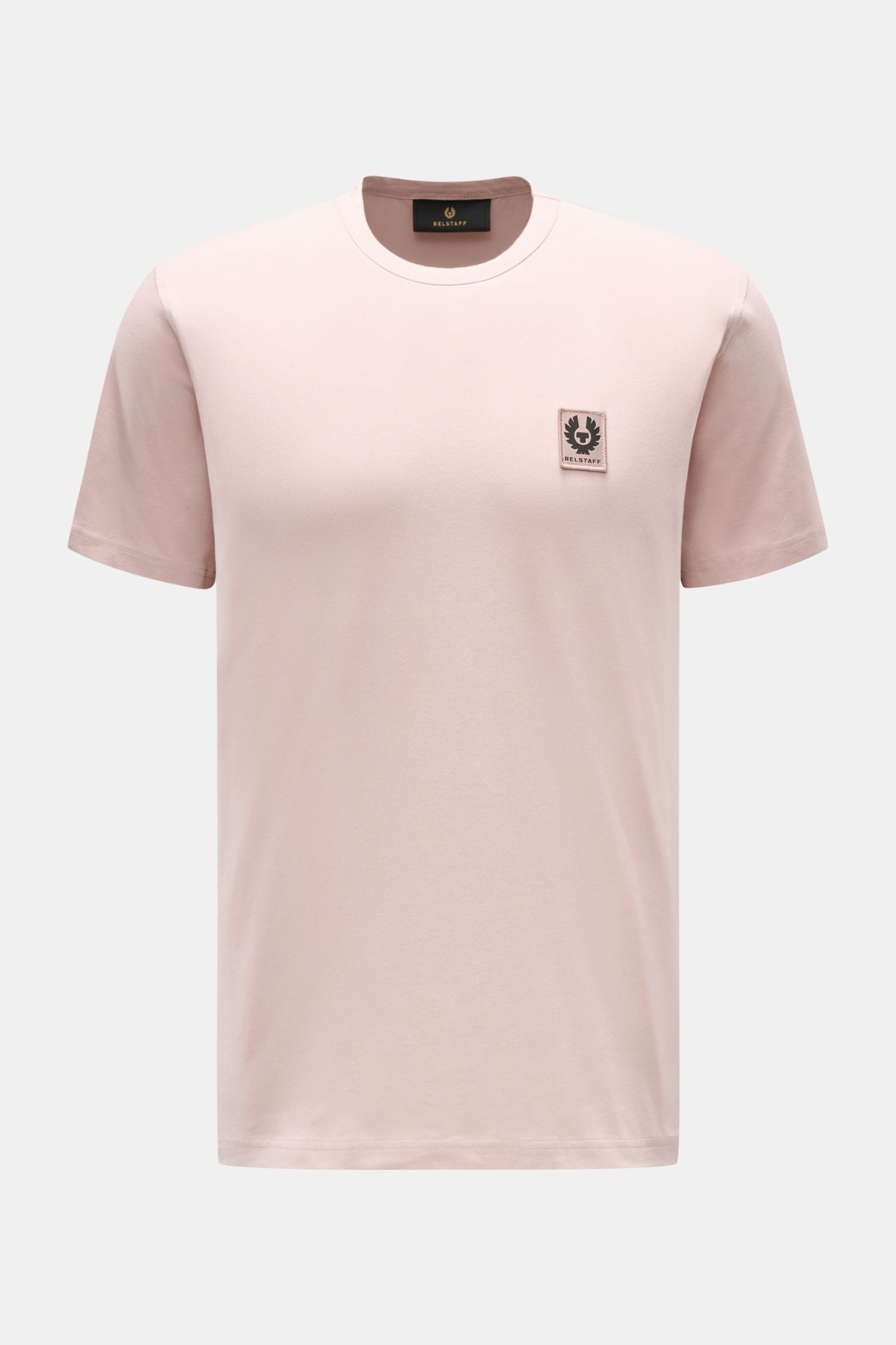 Front view of Belstaff Crew neck T-shirt antique pink in lightweight cotton jersey with a slim fit, soft feel, crew neck, and subtle BELSTAFF woven label on the chest. 

Uncomplicated and authentic: This T-shirt in lightweight cotton jersey by BELSTAFF
