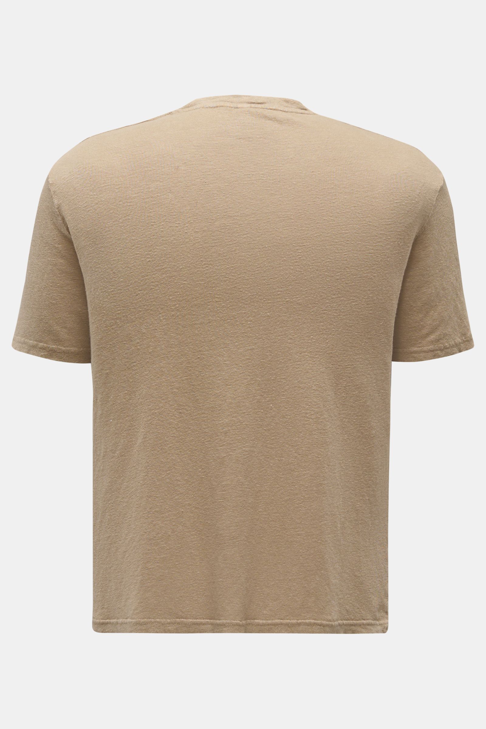 Rückansicht des 04651/ A trip in a bag Leinen-T-Shirts taupe, Jersey aus Leinen, leicht griffig, luftig, leichter Stretch, Slim Fit, Rundhalsausschnitt.