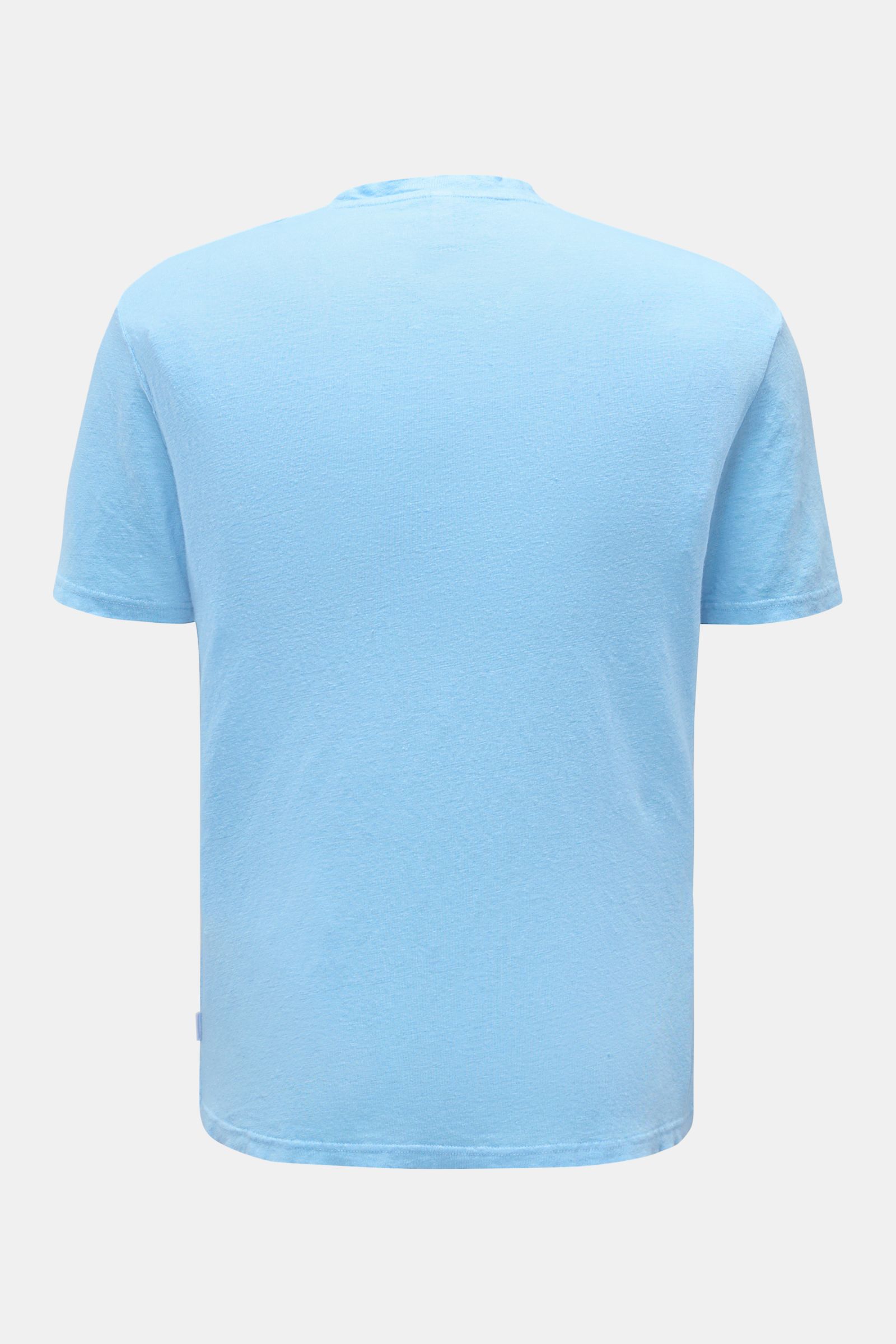 Rückansicht des 04651/ A trip in a bag Leinen-T-Shirts hellblau aus Jersey-Leinen, Slim Fit, mit Rundhalsausschnitt, leichter Stretch, luftiger Qualität, leicht griffig.