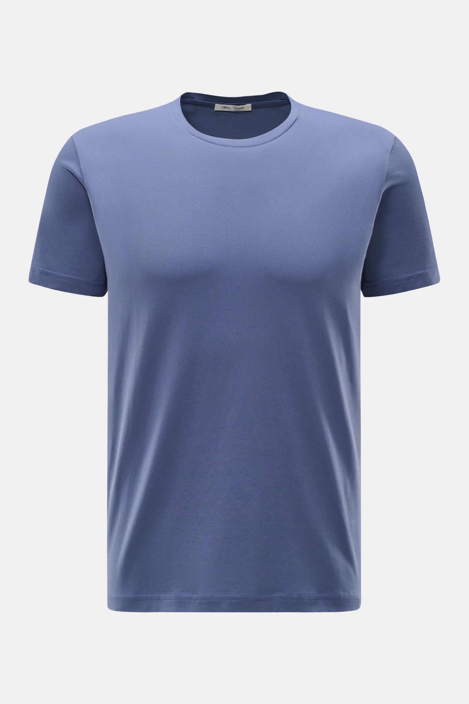 Stefan Brandt Rundhals-T-Shirt 'Enno' graublau, Slim Fit, weicher Griff, Urpima Sea Island Baumwolle, frontal fotografiert, Rundhalsausschnitt.