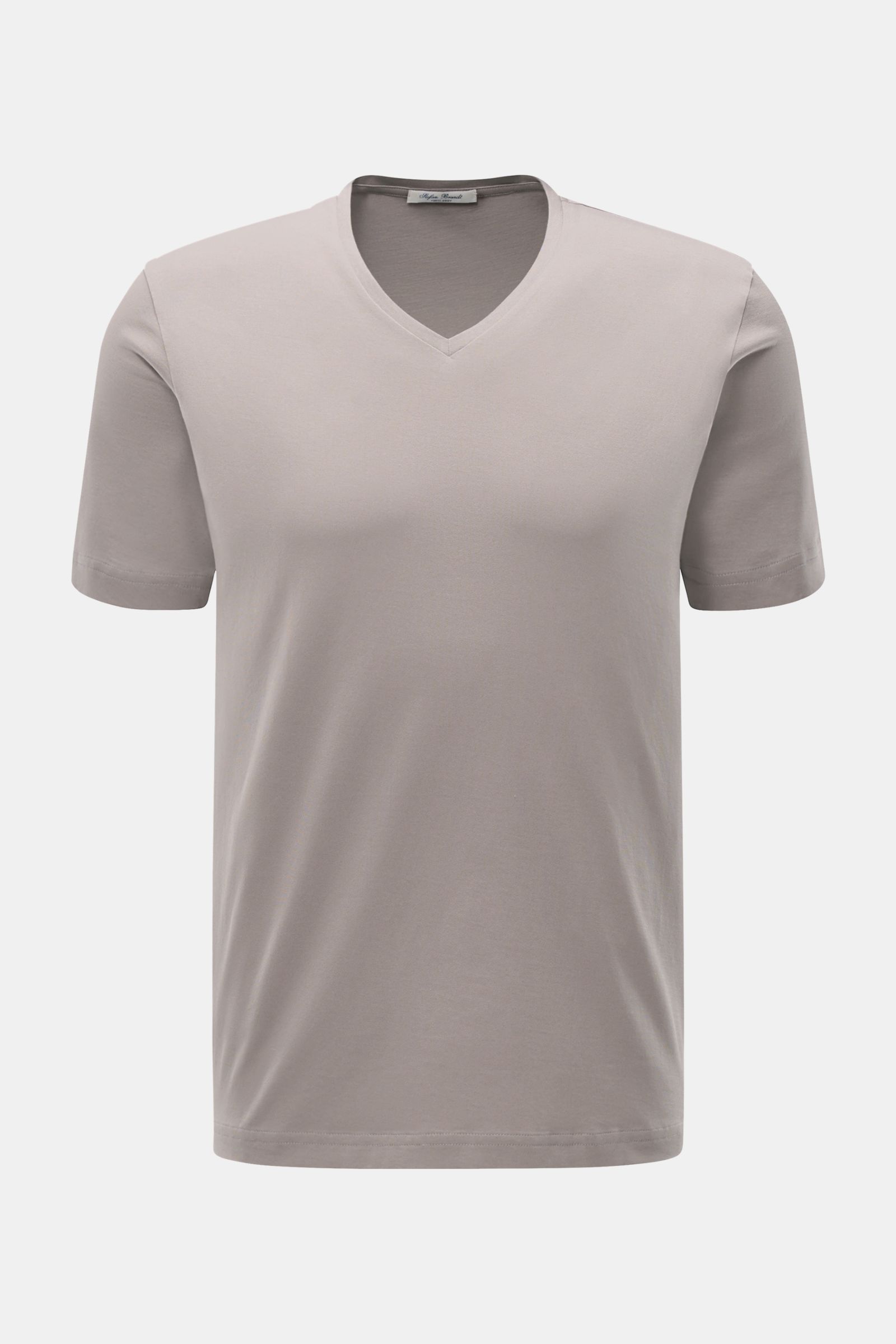 Stefan Brandt V-Neck T-Shirt 'Artur' taupe, Frontalaufnahme, Slim Fit, V-Ausschnitt, aus weicher Pima-Baumwolle, feine Jersey-Qualität, seidiger Griff.